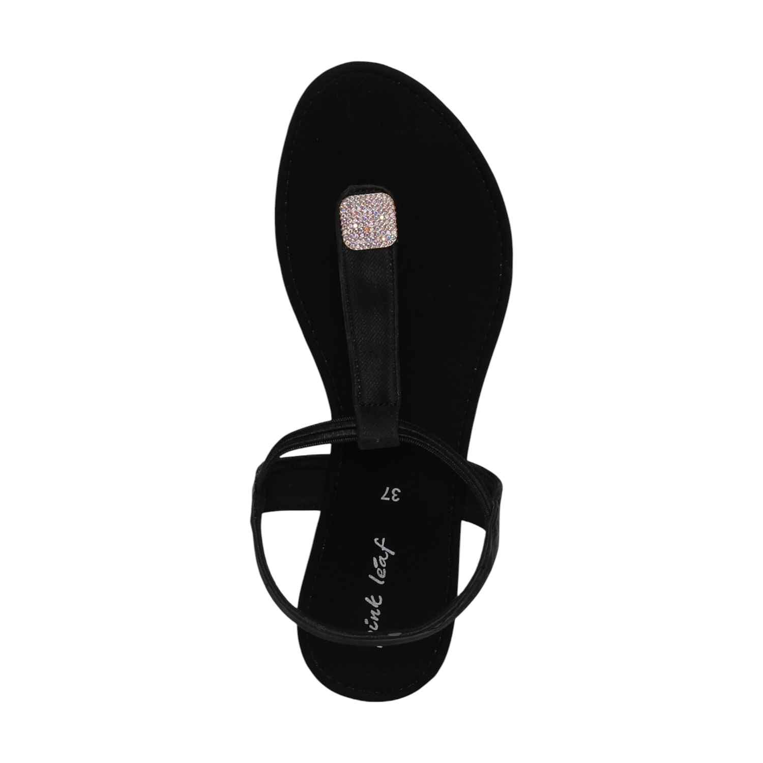Women Black Sparkle Ankle Strap Flats