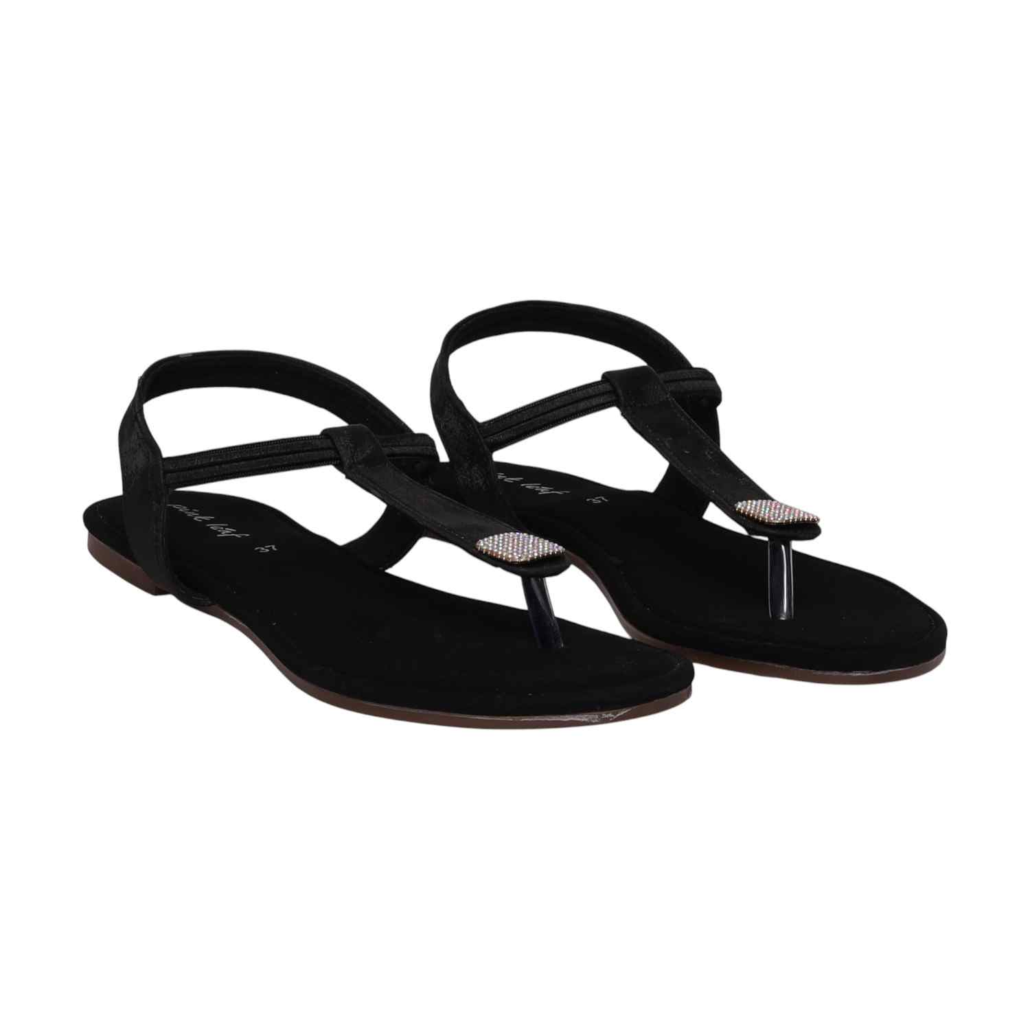 Women Black Sparkle Ankle Strap Flats