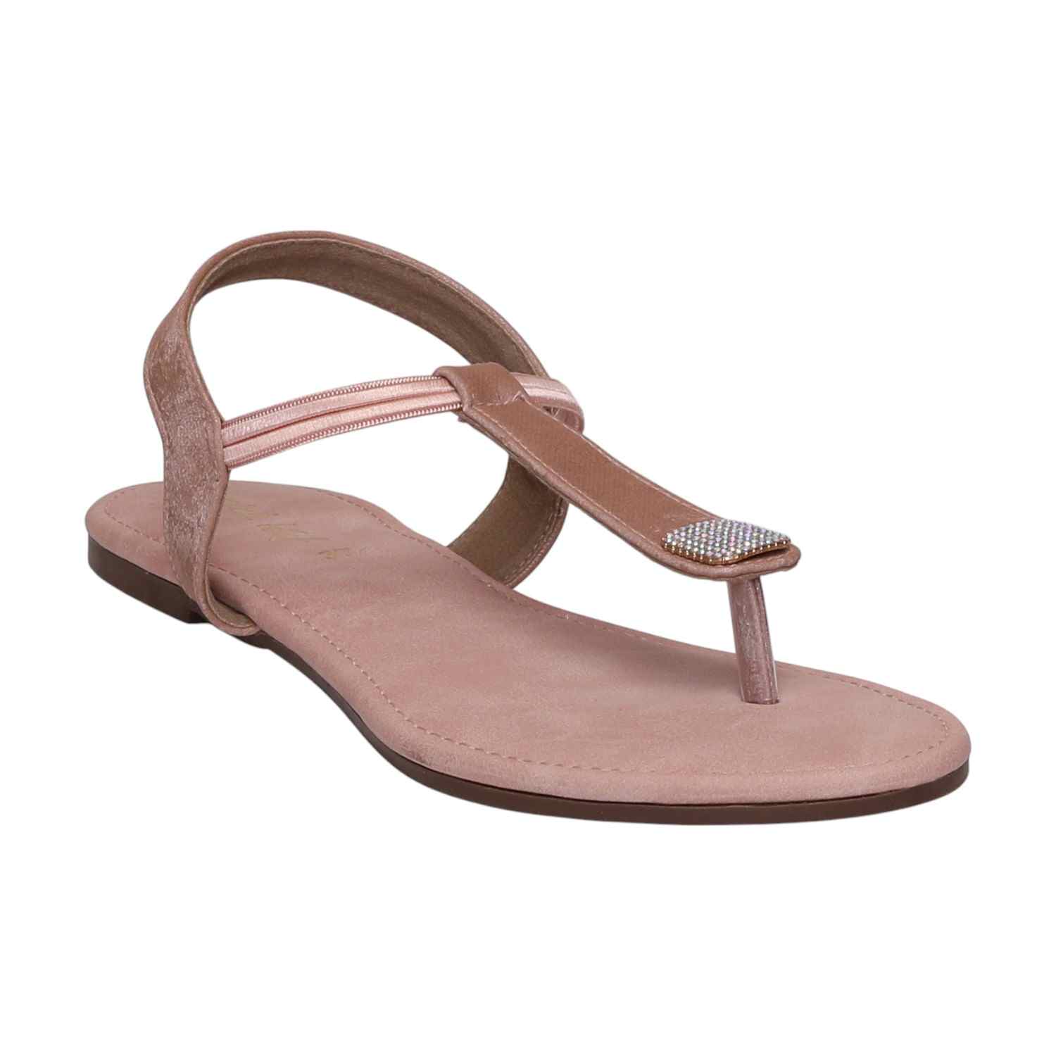 Women Dusty Rose Sparkle Ankle Strap Flats