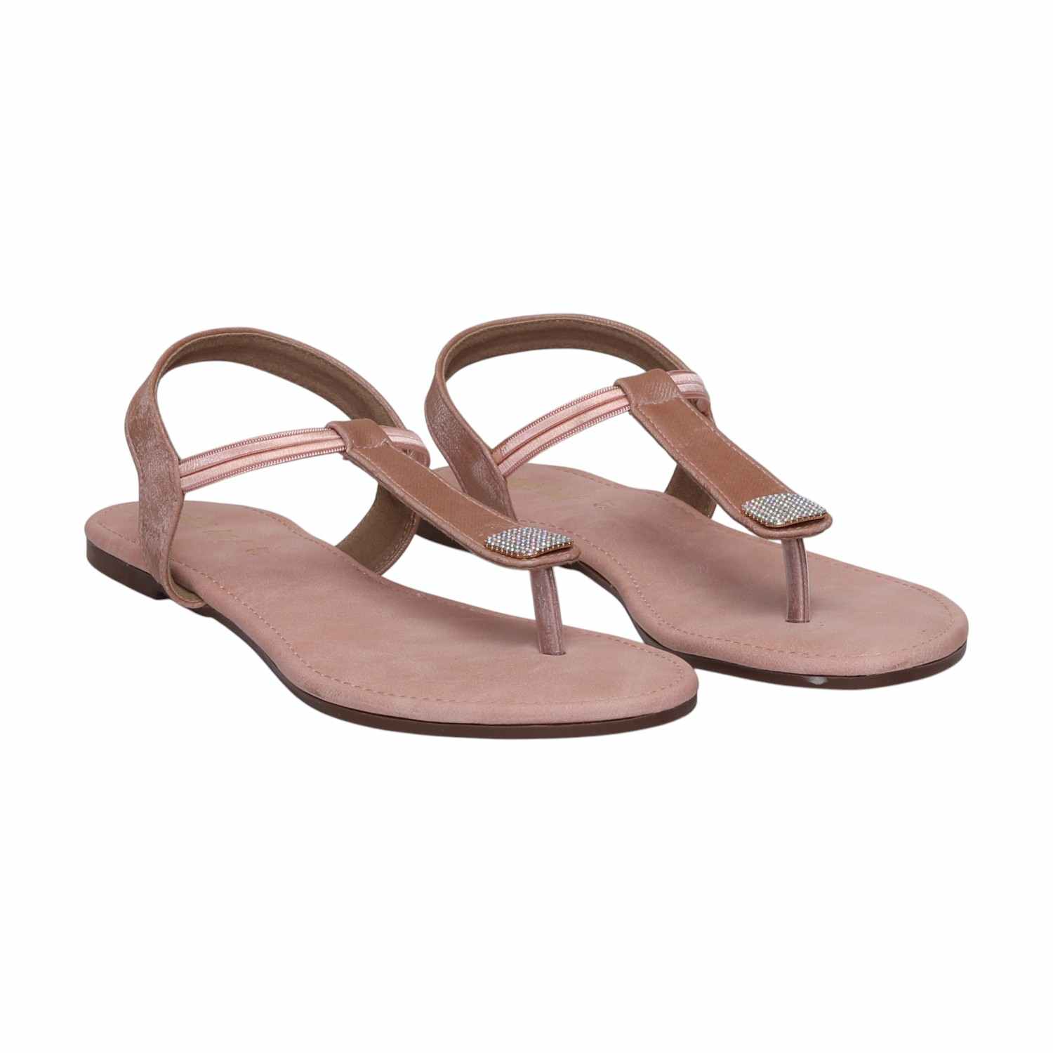 Women Dusty Rose Sparkle Ankle Strap Flats