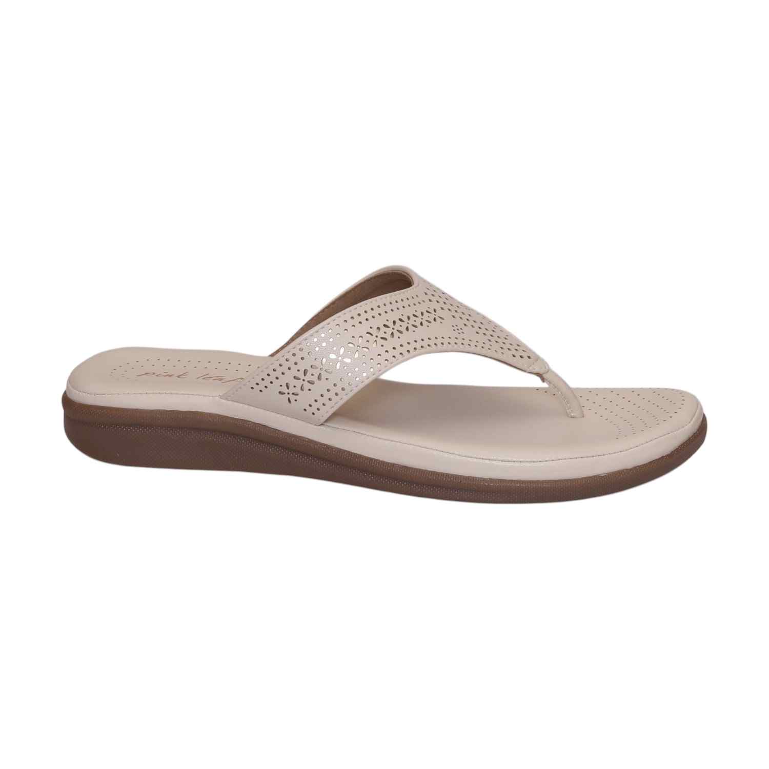 Women Cream Thong Fashion Flat