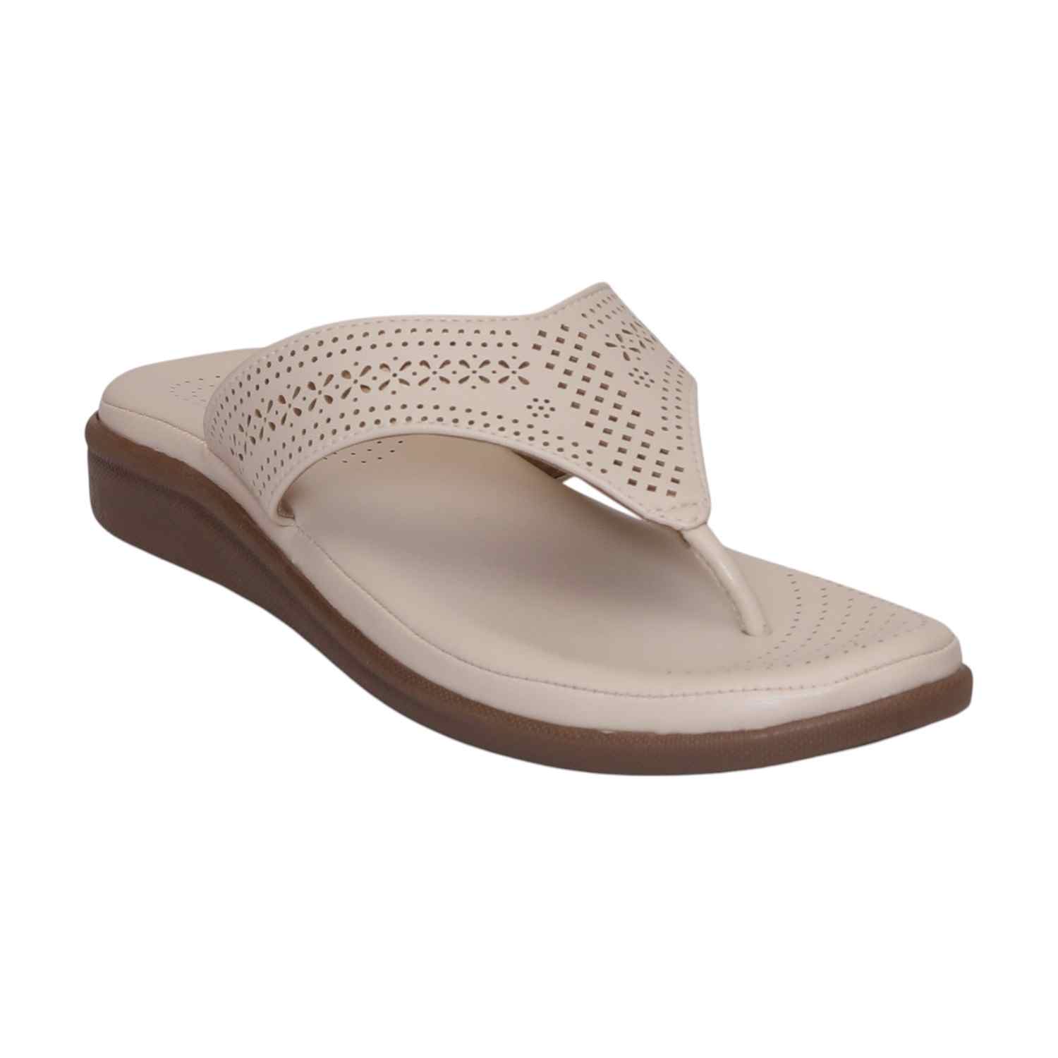Women Cream Thong Fashion Flat