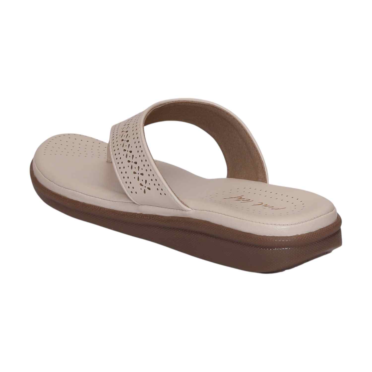 Women Cream Thong Fashion Flat