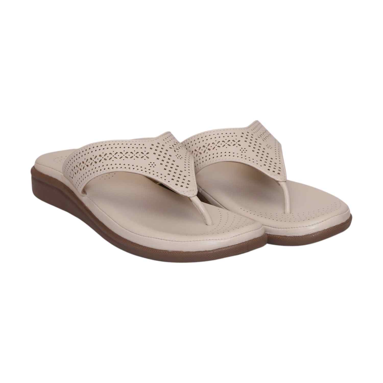 Women Cream Thong Fashion Flat