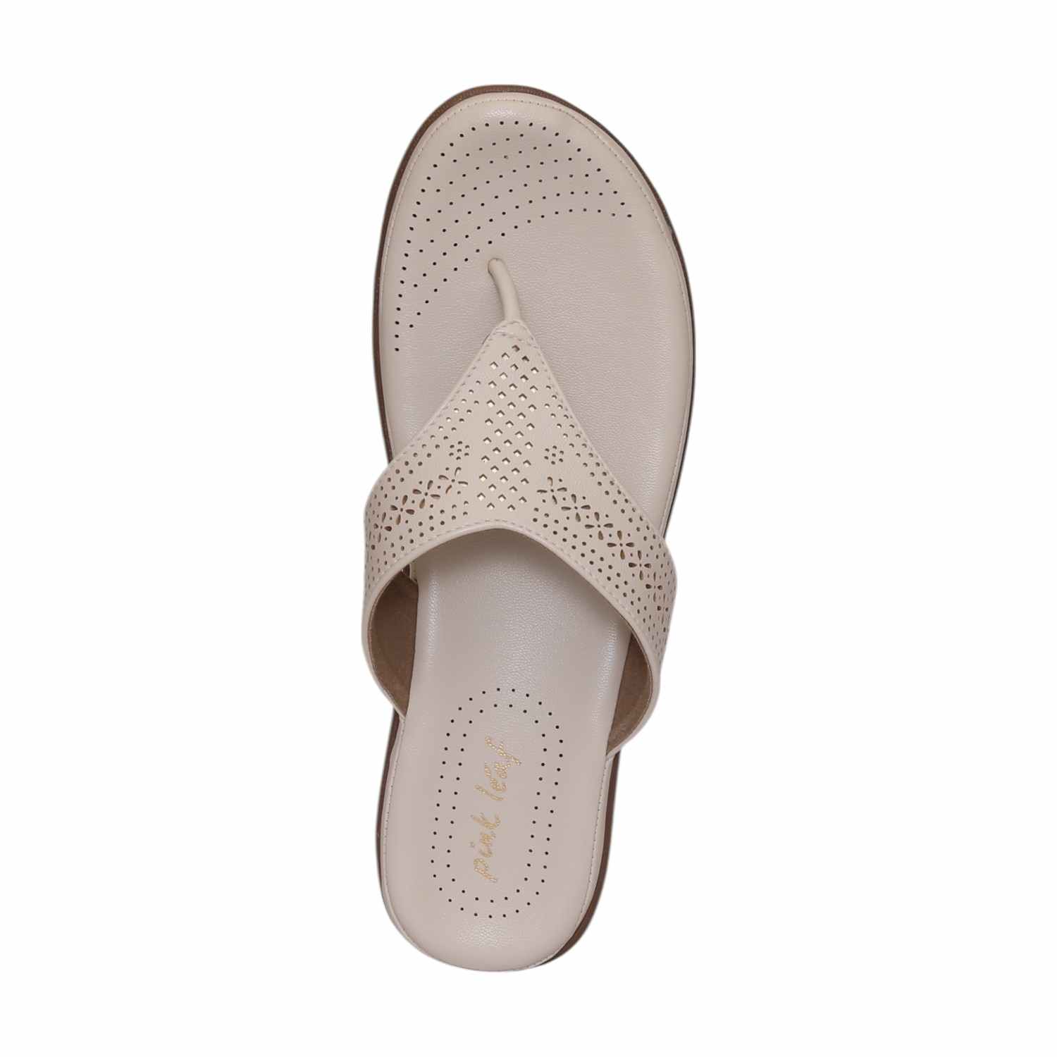 Women Cream Thong Fashion Flat
