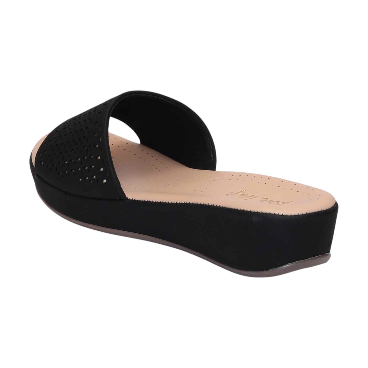 Women Black Slides Fashion Flat