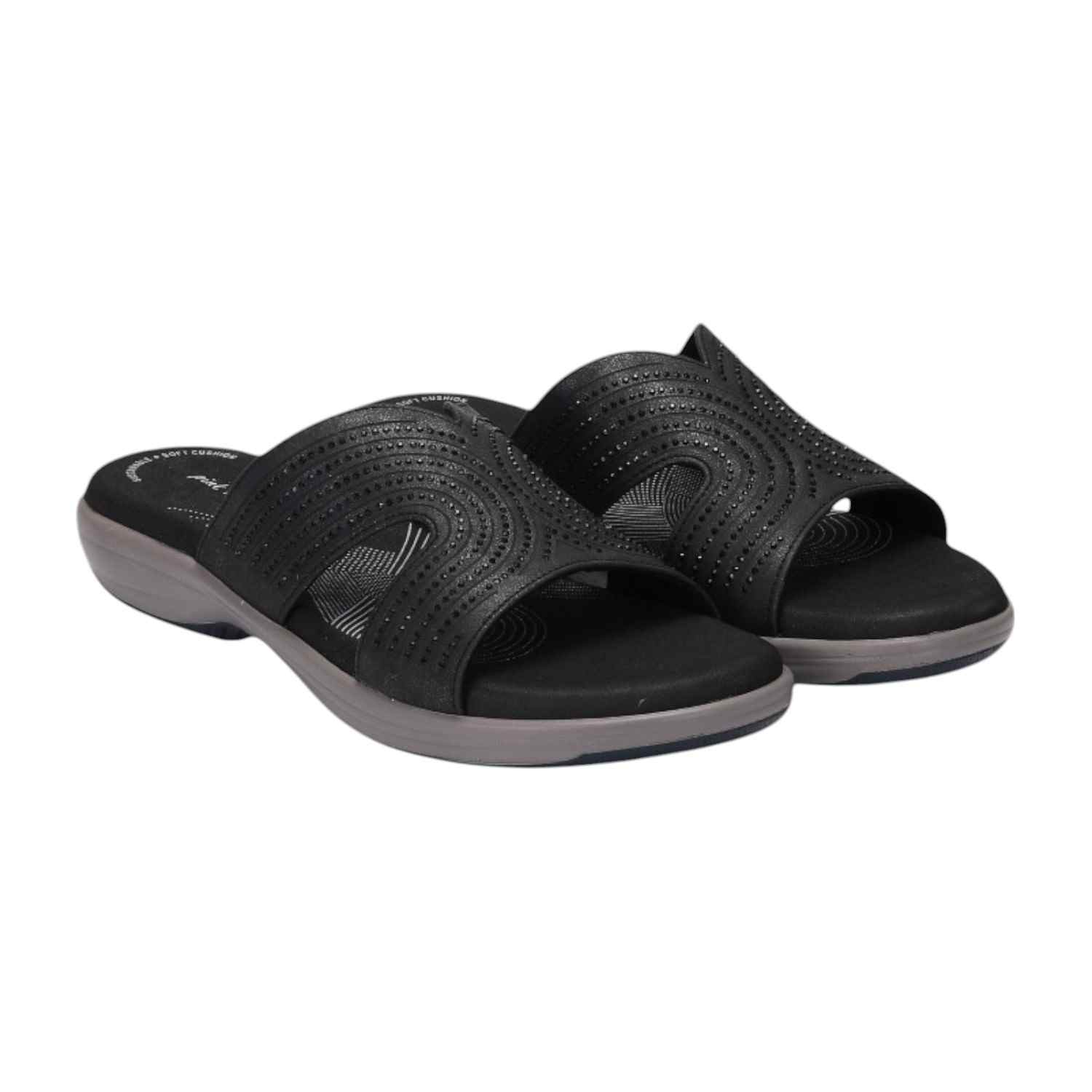 Women Black Crystal embellished Sandals