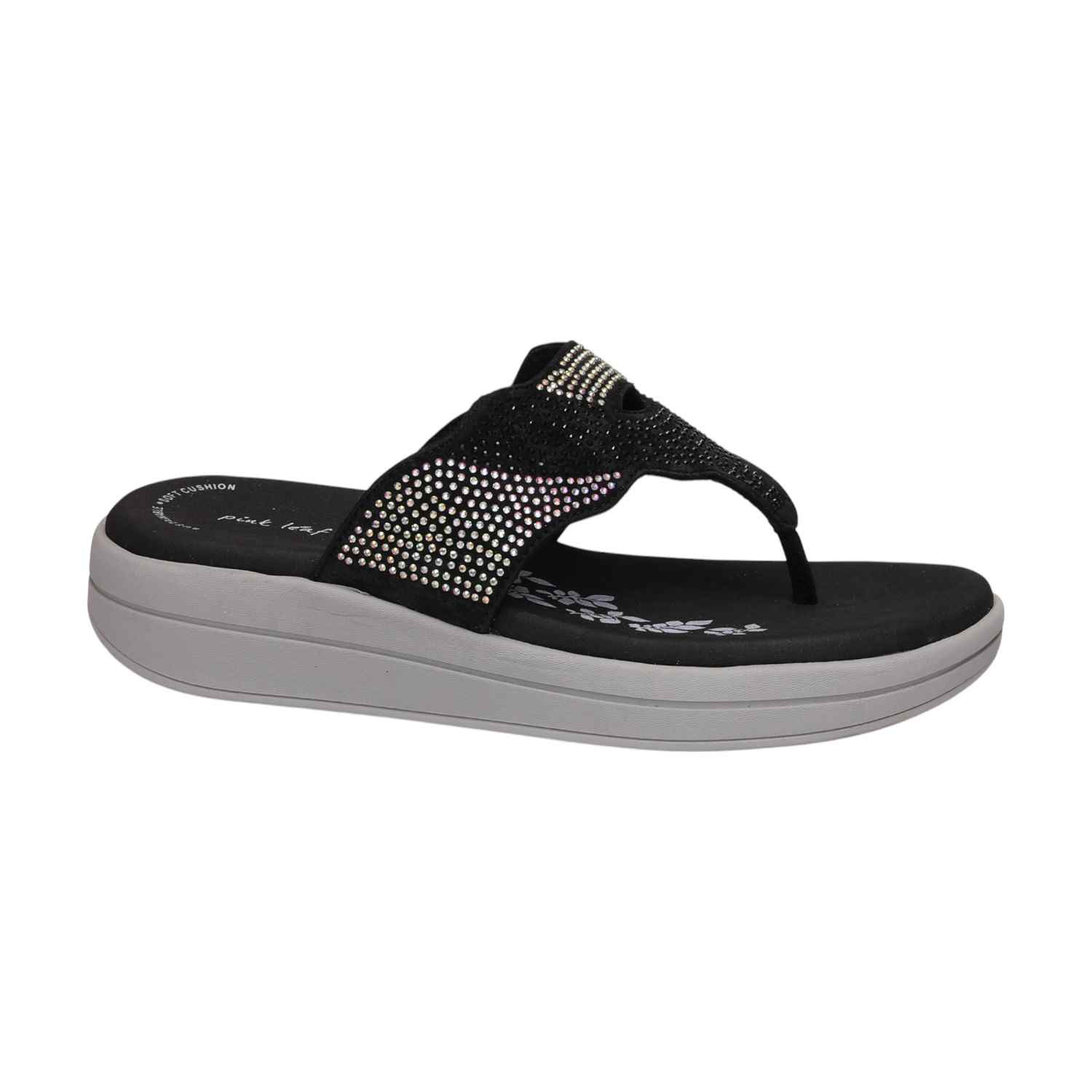 Women Black Wedges With Rhinestone Embellishments