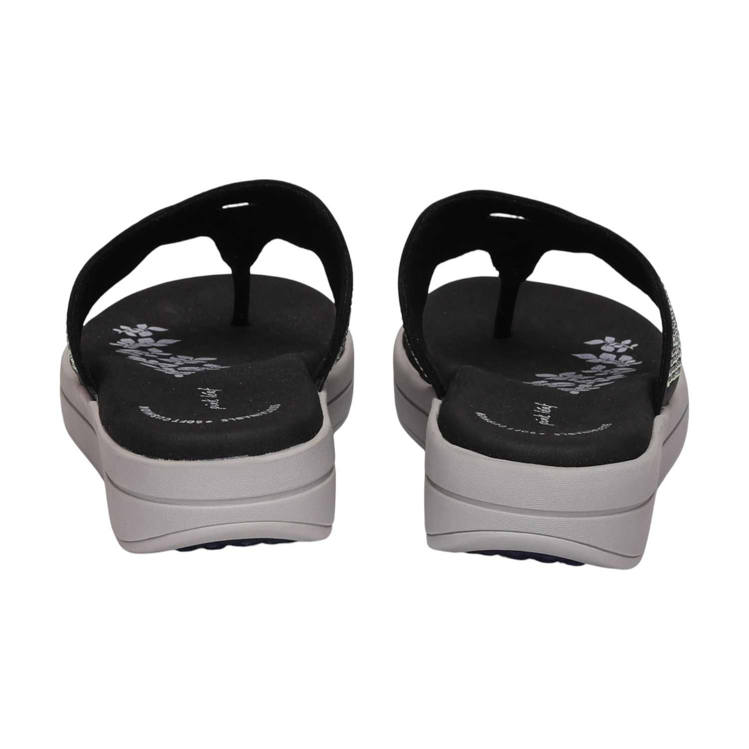 Women Black Wedges With Rhinestone Embellishments
