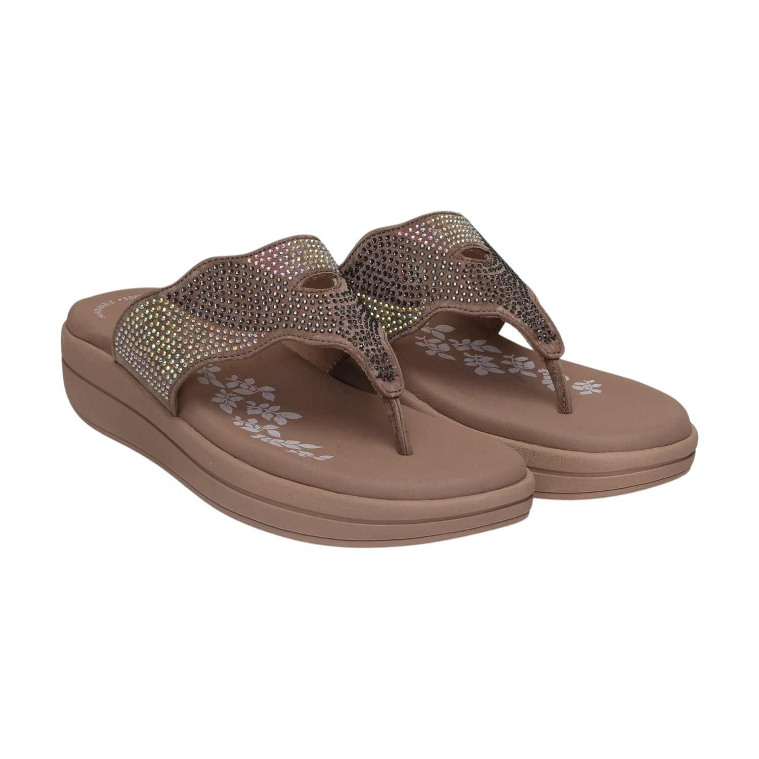 Women Chiku Wedges With Rhinestone Embellishments