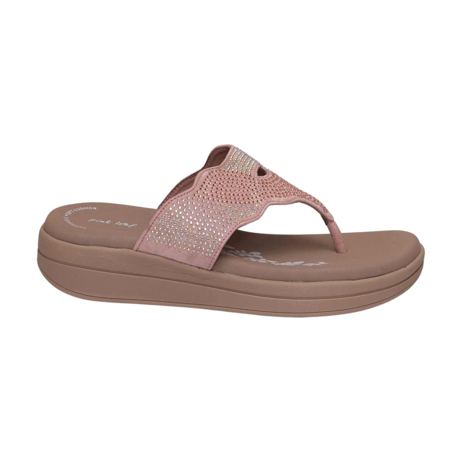 Women Pink Wedges With Rhinestone Embellishments