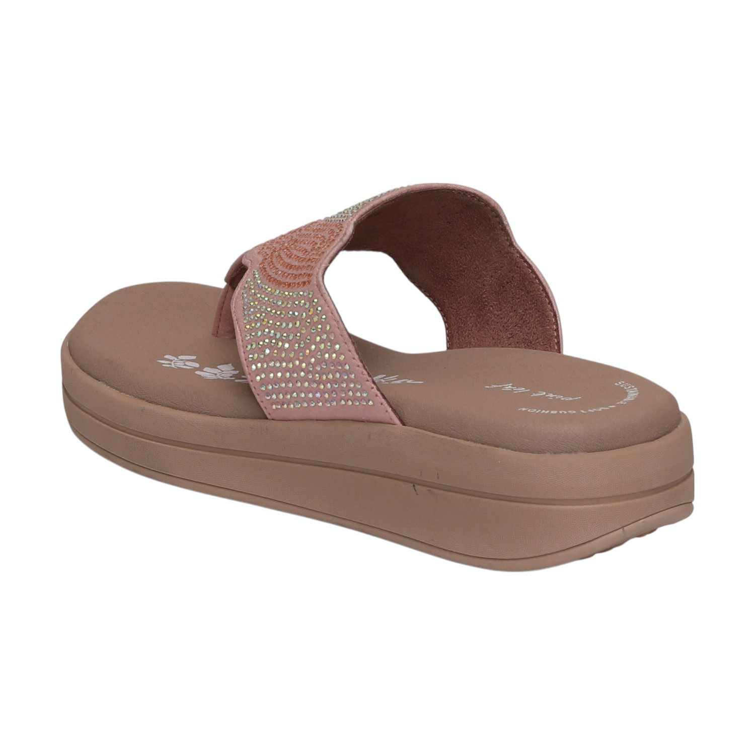 Women Pink Wedges With Rhinestone Embellishments