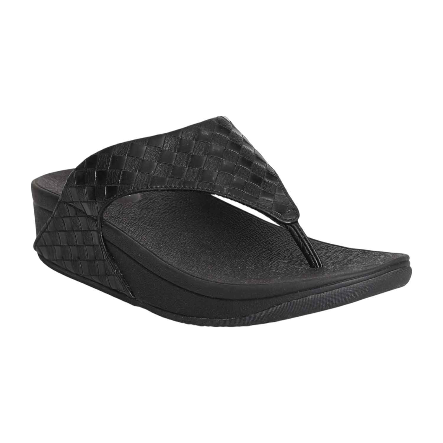 Women Textured Black Comfort Wedge