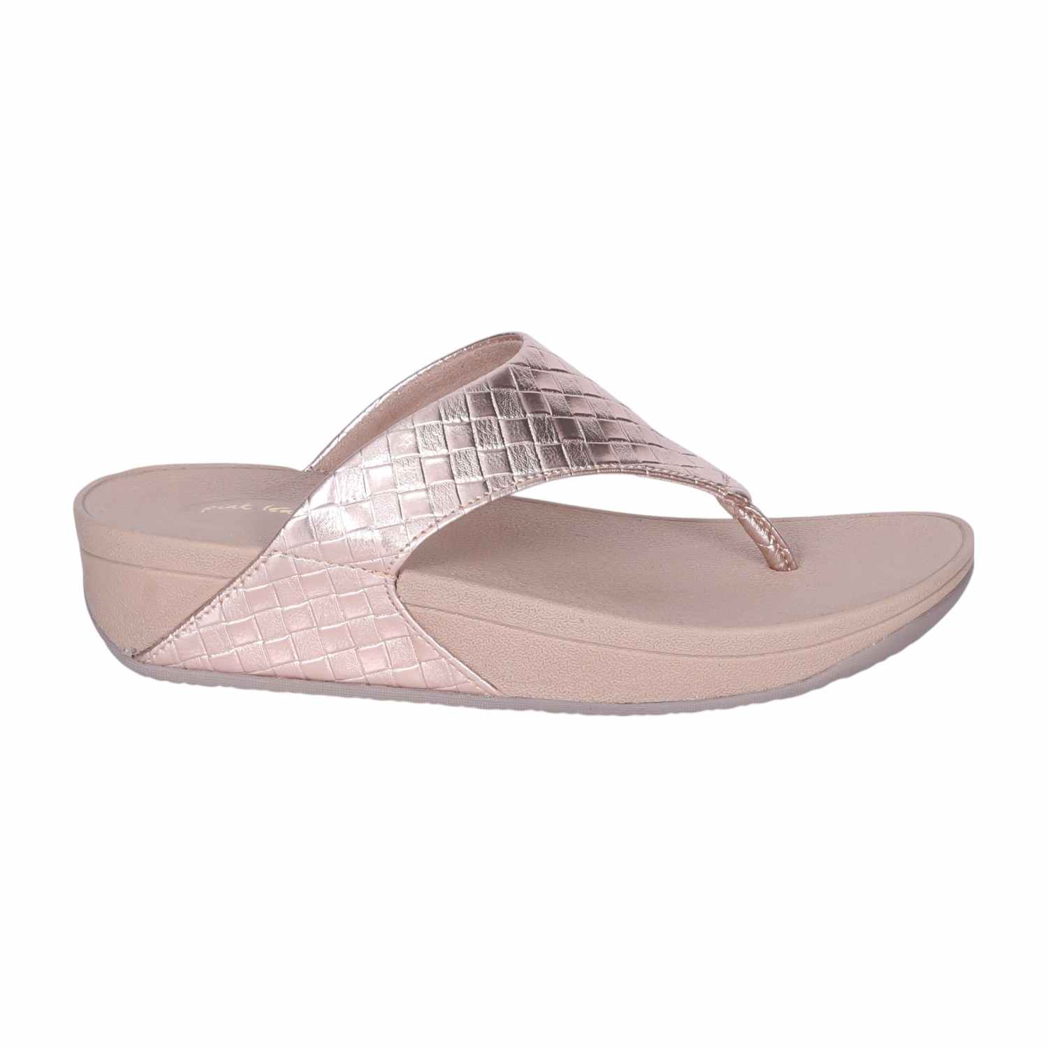 Women's Rose Gold Textured Strap Comfort Wedge Sandals