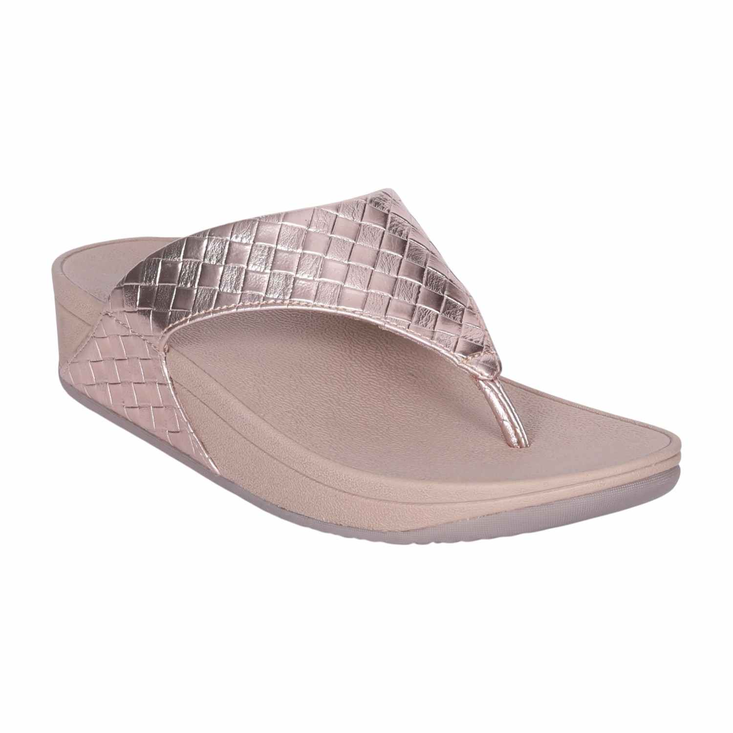 Women's Rose Gold Textured Strap Comfort Wedge Sandals