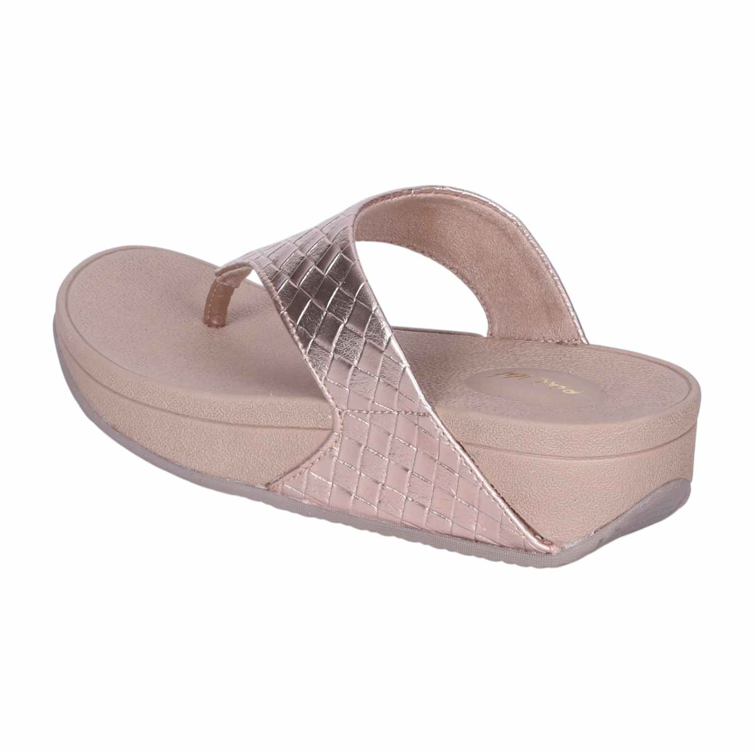Women's Rose Gold Textured Strap Comfort Wedge Sandals