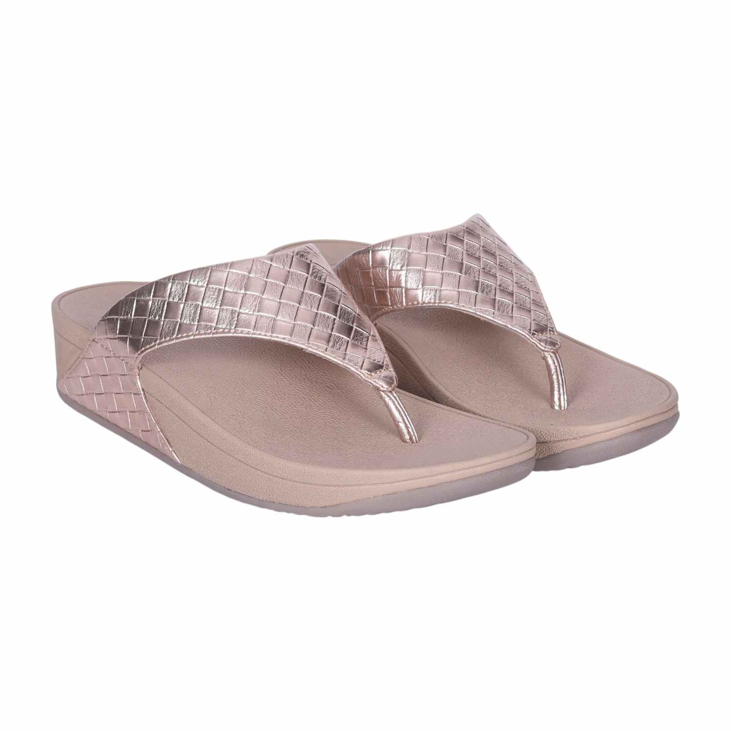 Women's Rose Gold Textured Strap Comfort Wedge Sandals