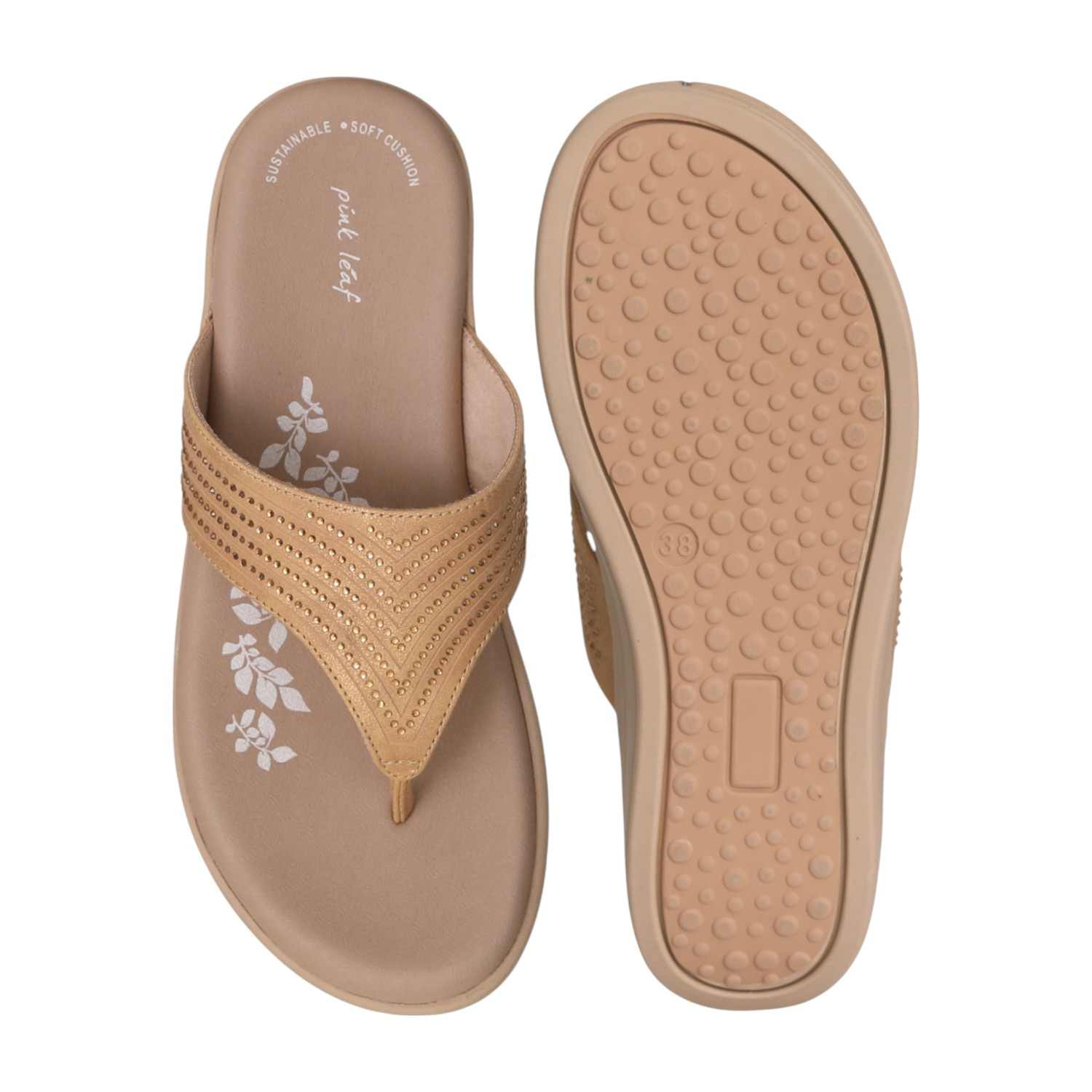 Women Beige Stone Embellished Wedges