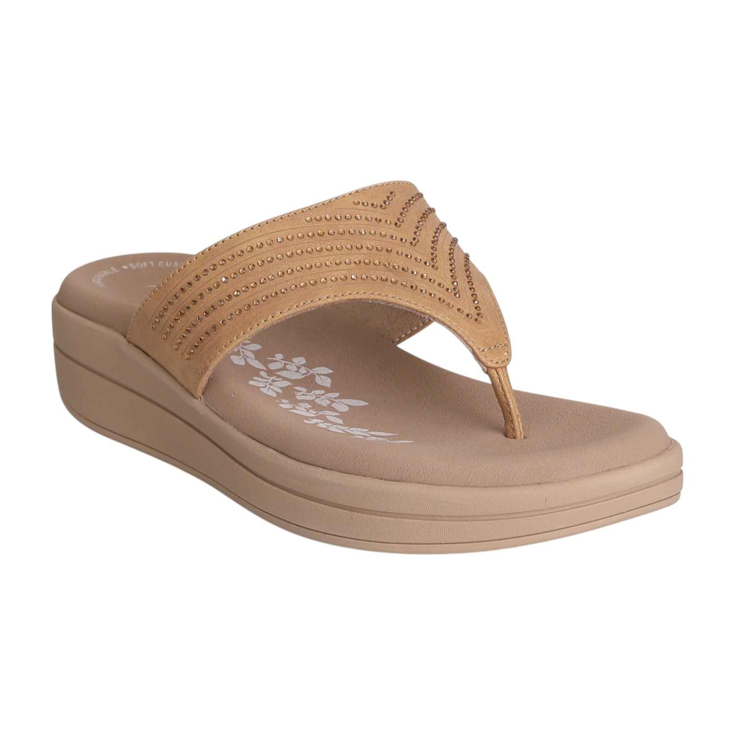 Women Beige Stone Embellished Wedges