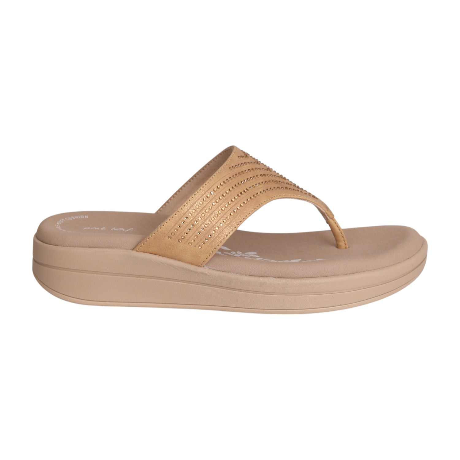 Women Beige Stone Embellished Wedges
