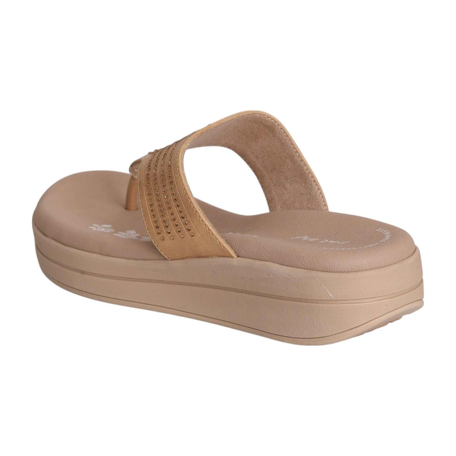 Women Beige Stone Embellished Wedges
