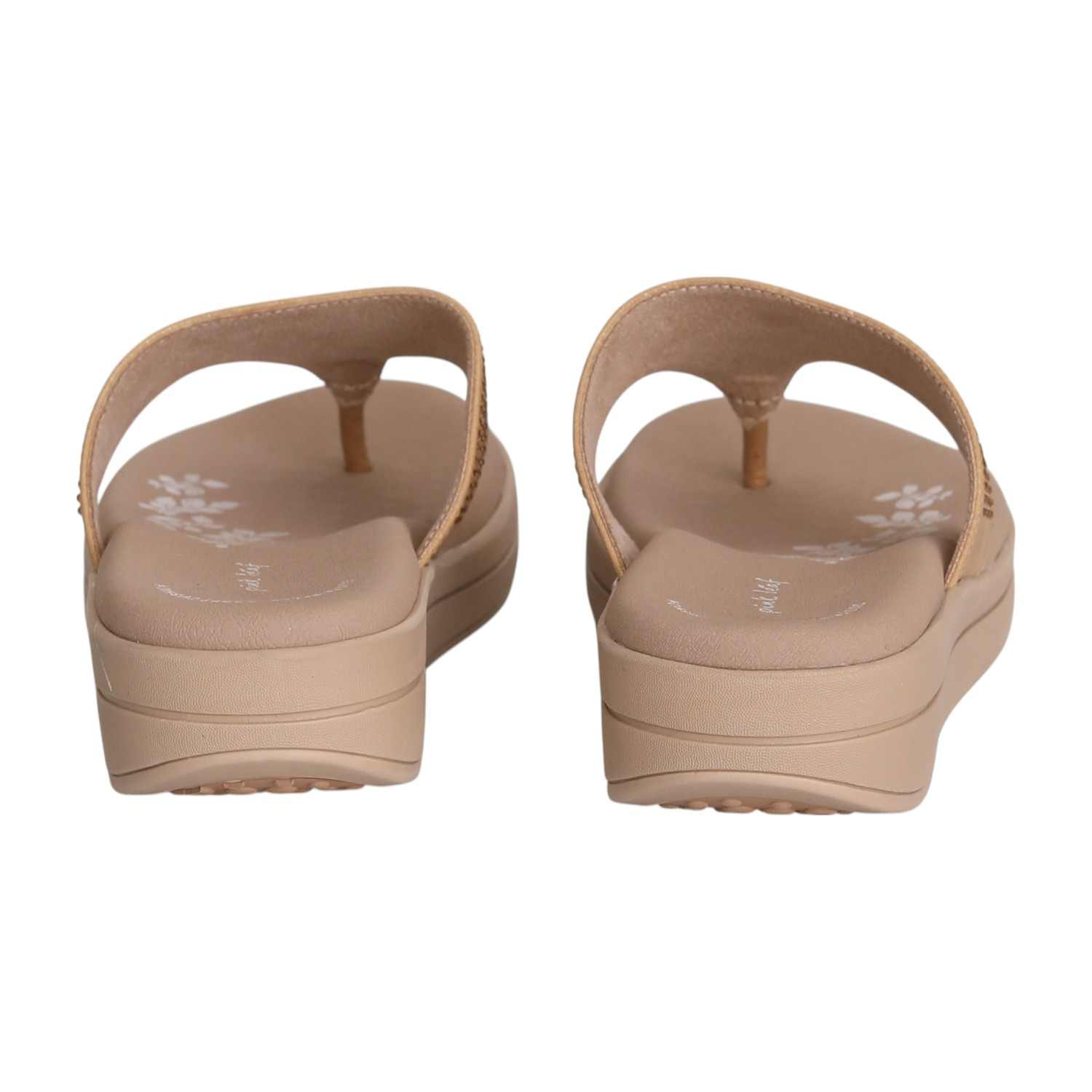 Women Beige Stone Embellished Wedges