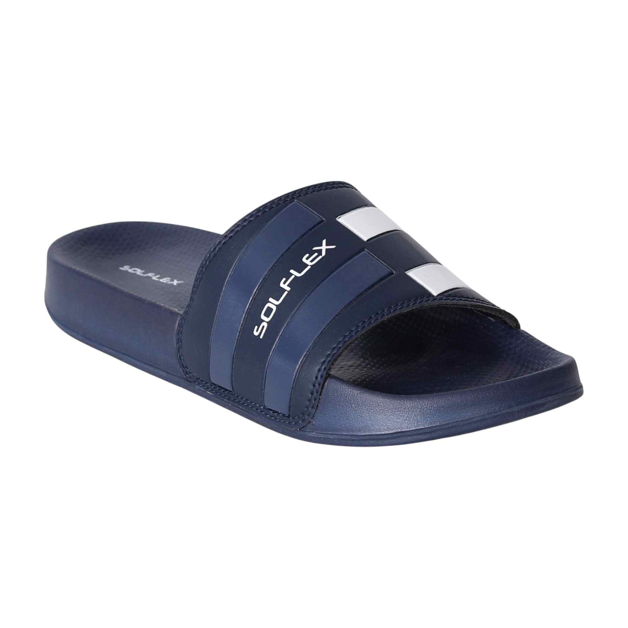 Men Navy Striped Sport Slides