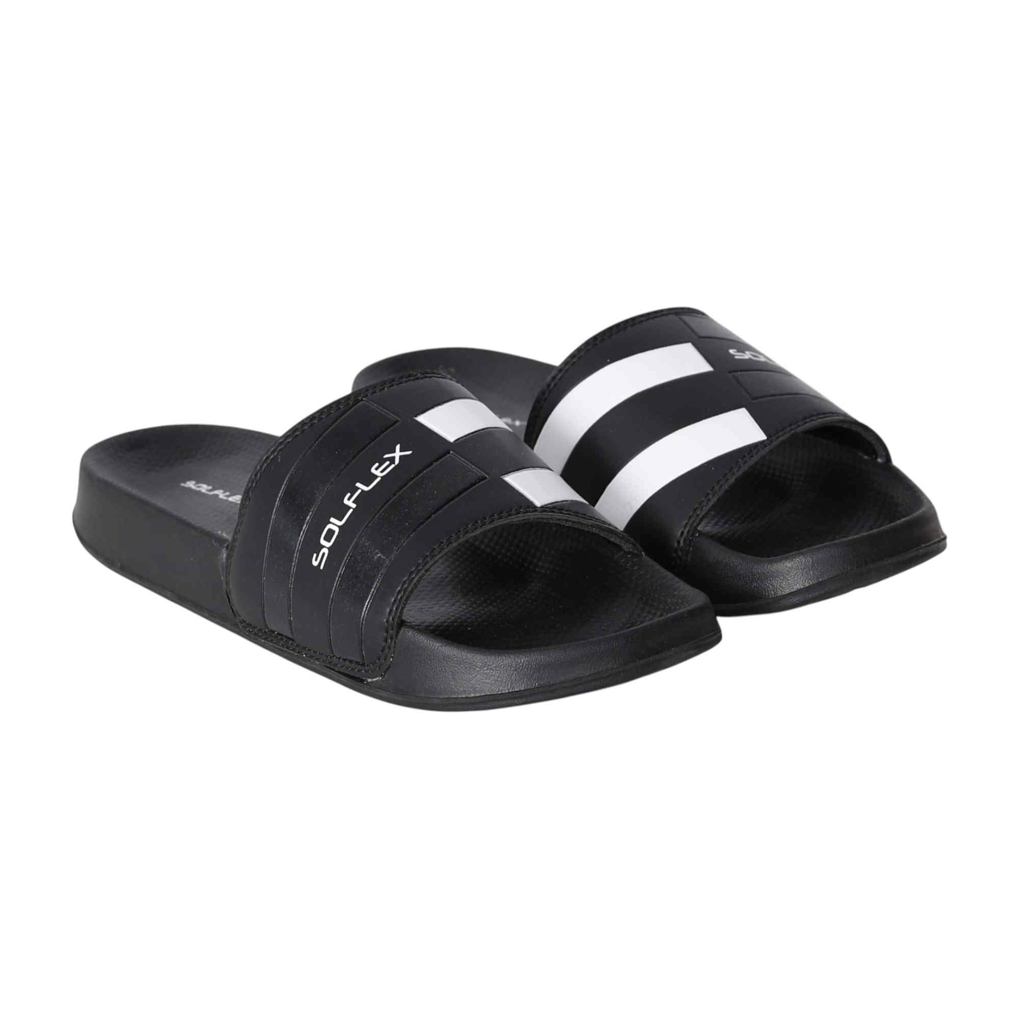 Men Black Striped Sport Slides