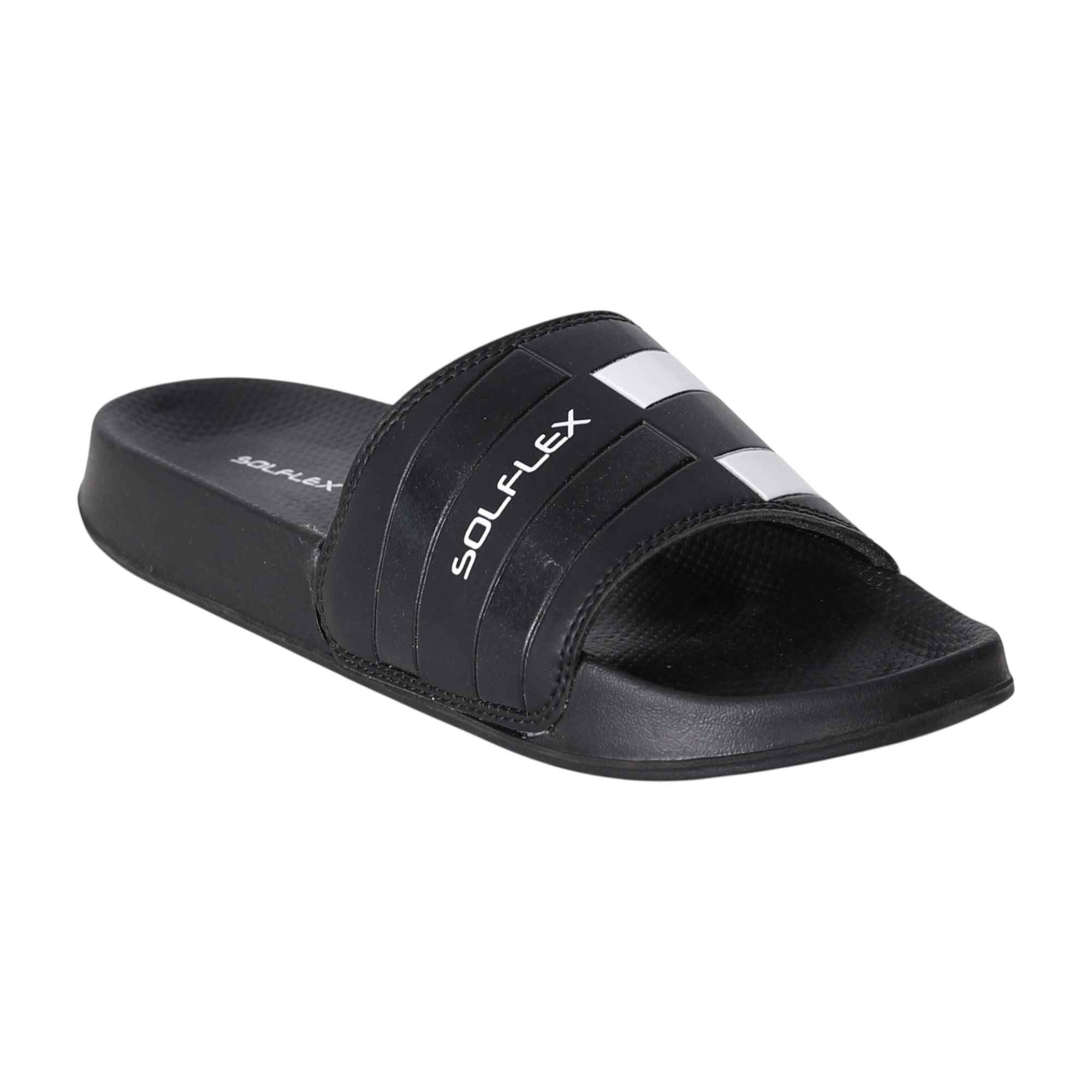 Men Black Striped Sport Slides