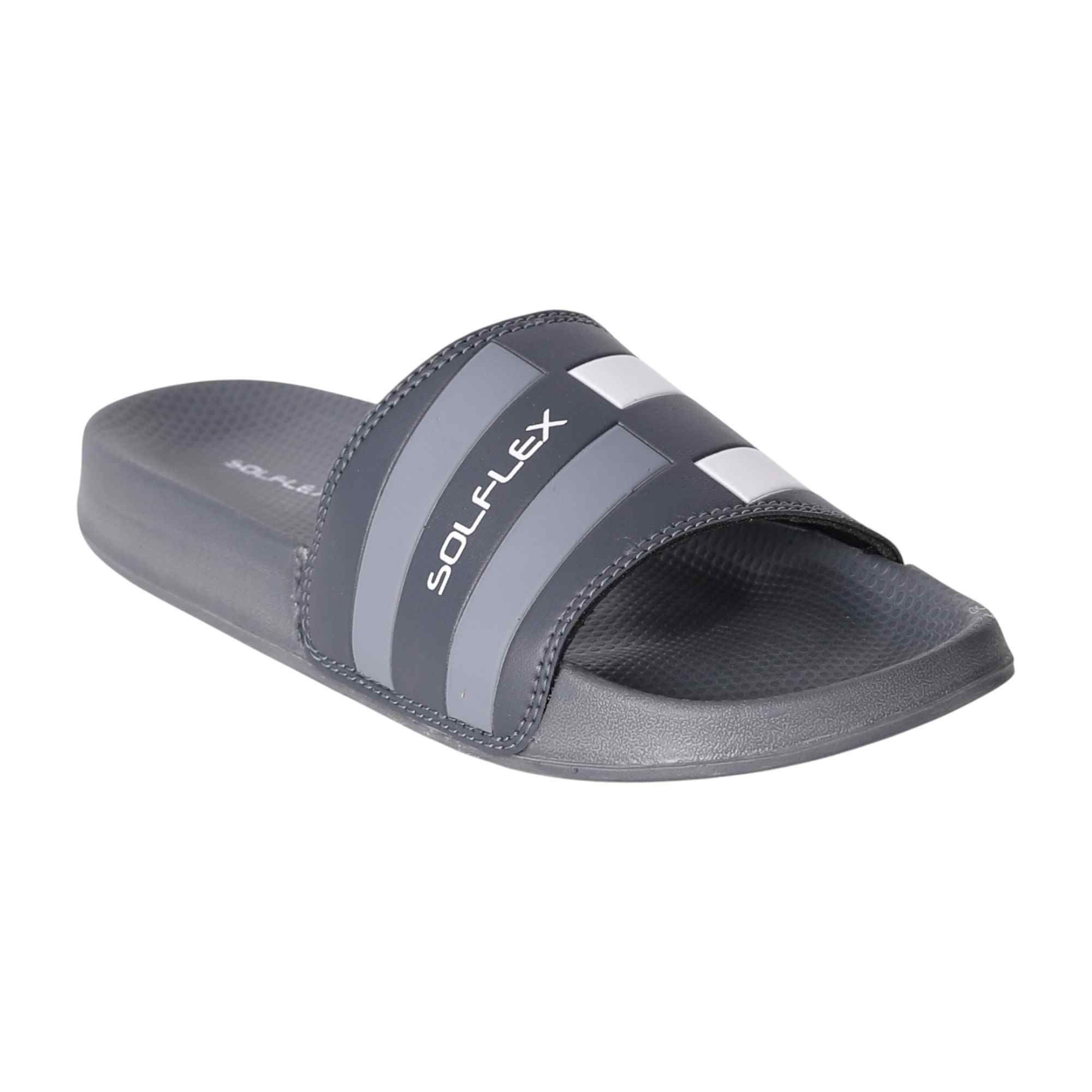 Men Grey Striped Sport Slides