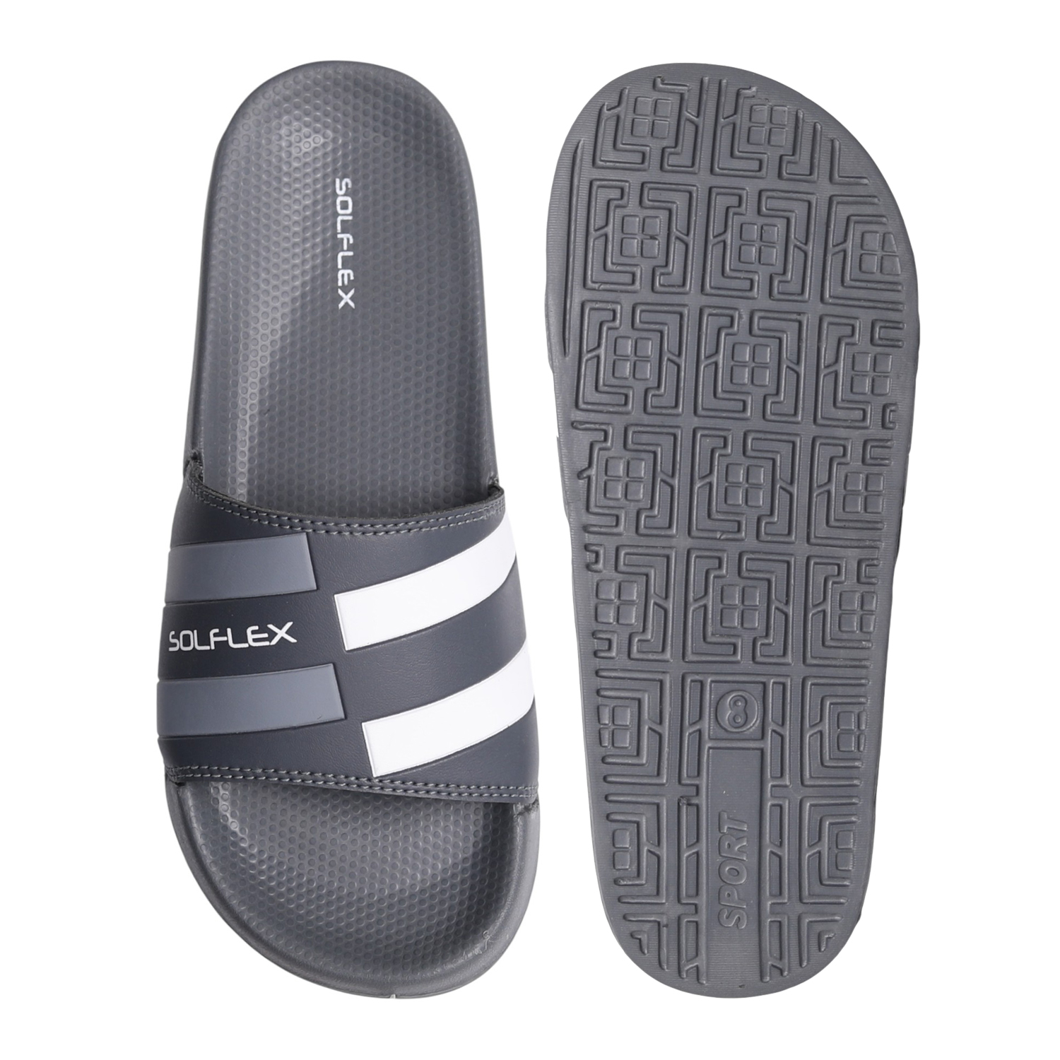 Men Grey Striped Sport Slides