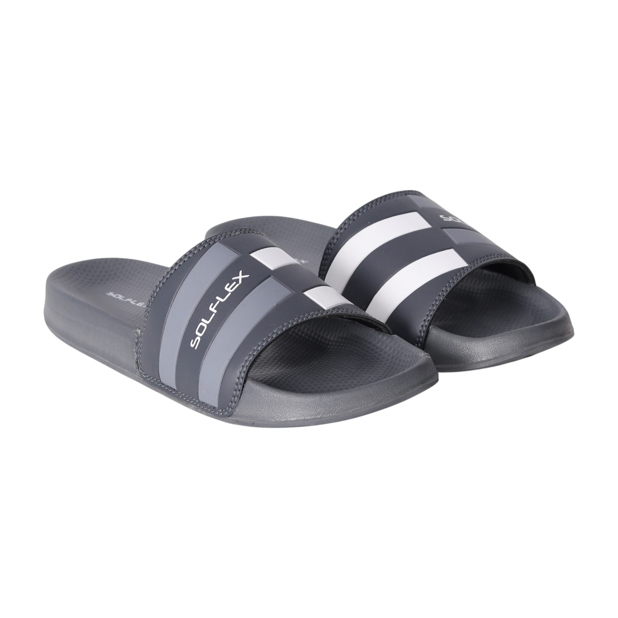 Men Grey Striped Sport Slides