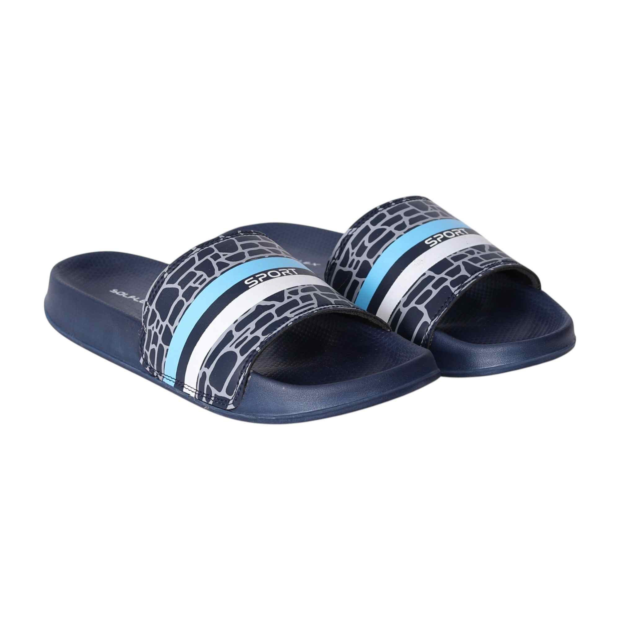 Men Navy Pulse Stripe Slides