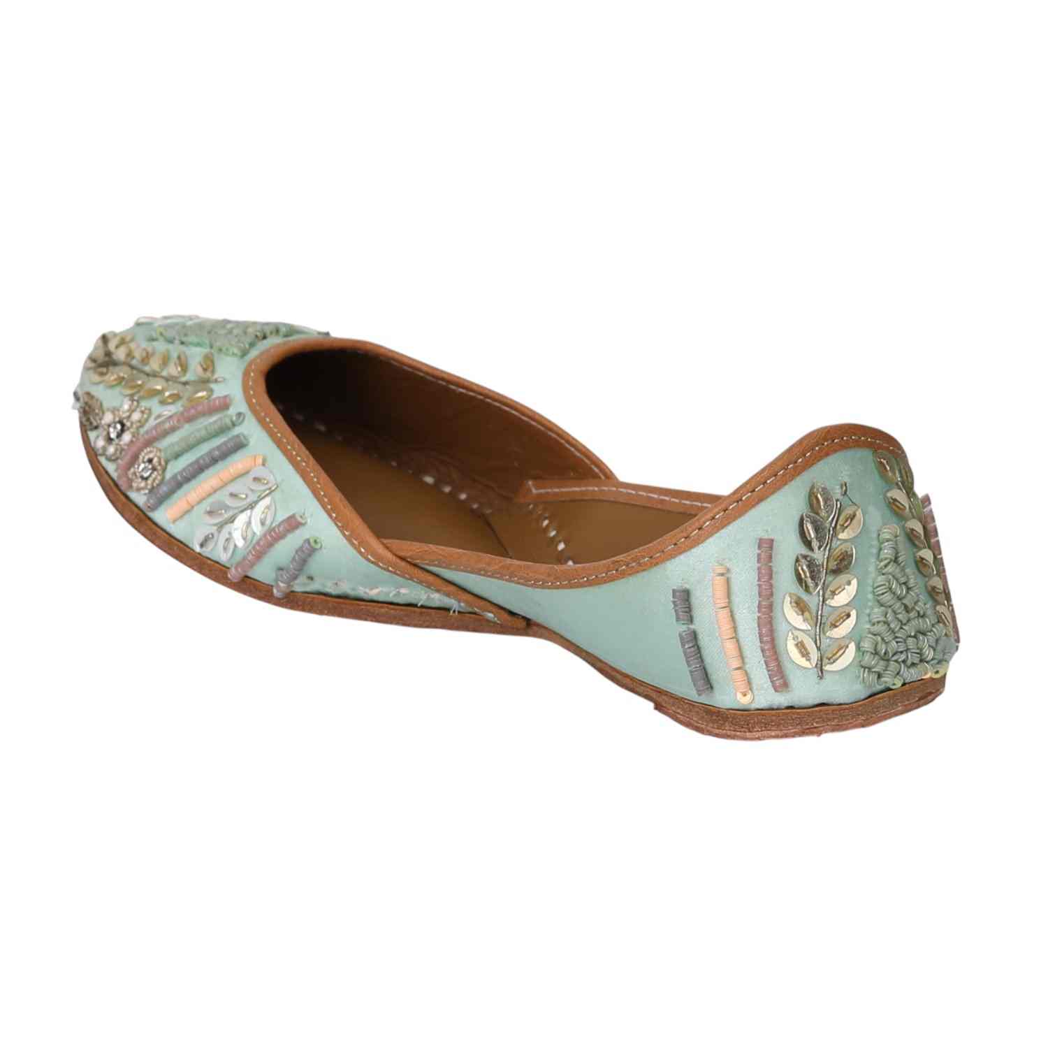 Women Sea Green Embroidered Mojaries
