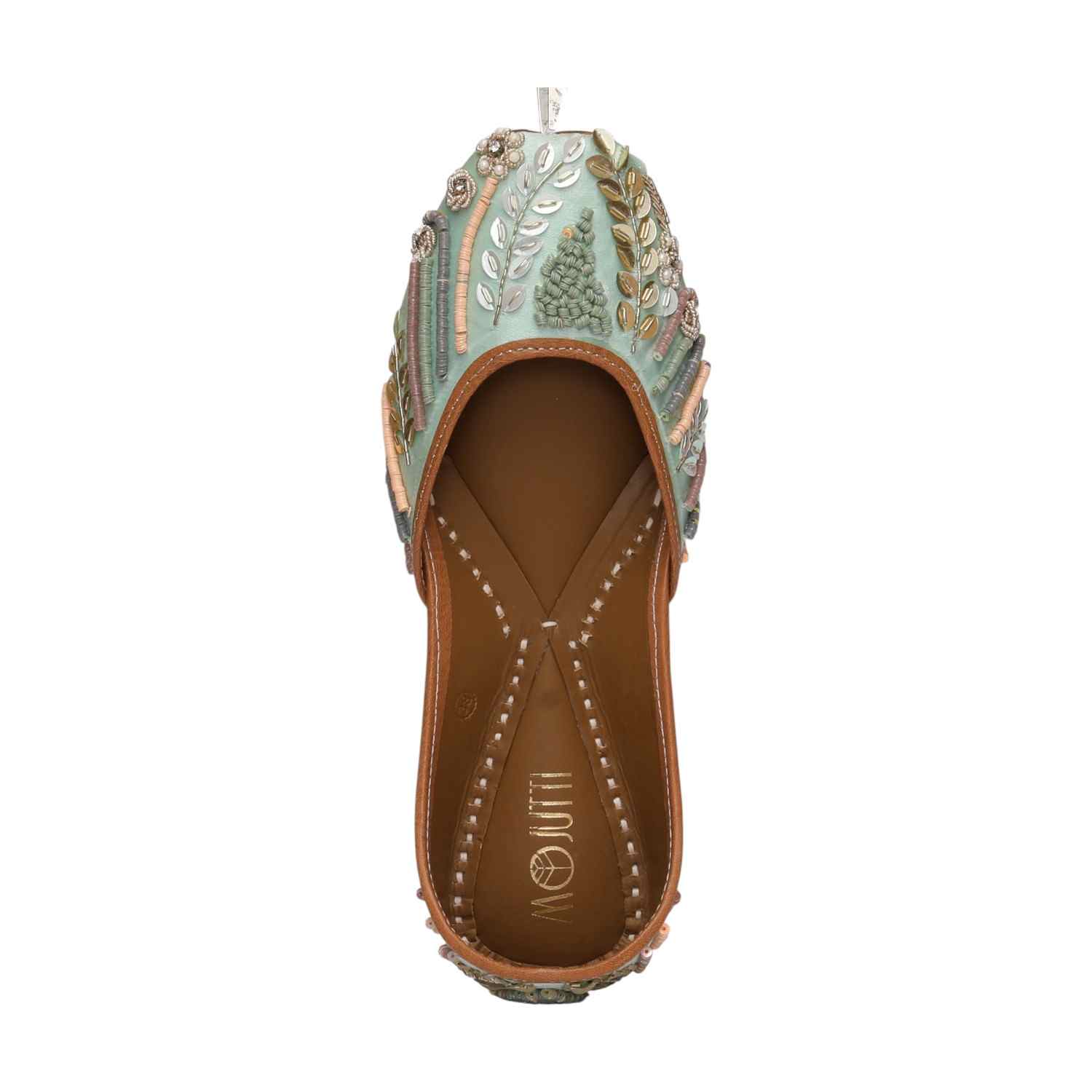 Women Sea Green Embroidered Mojaries