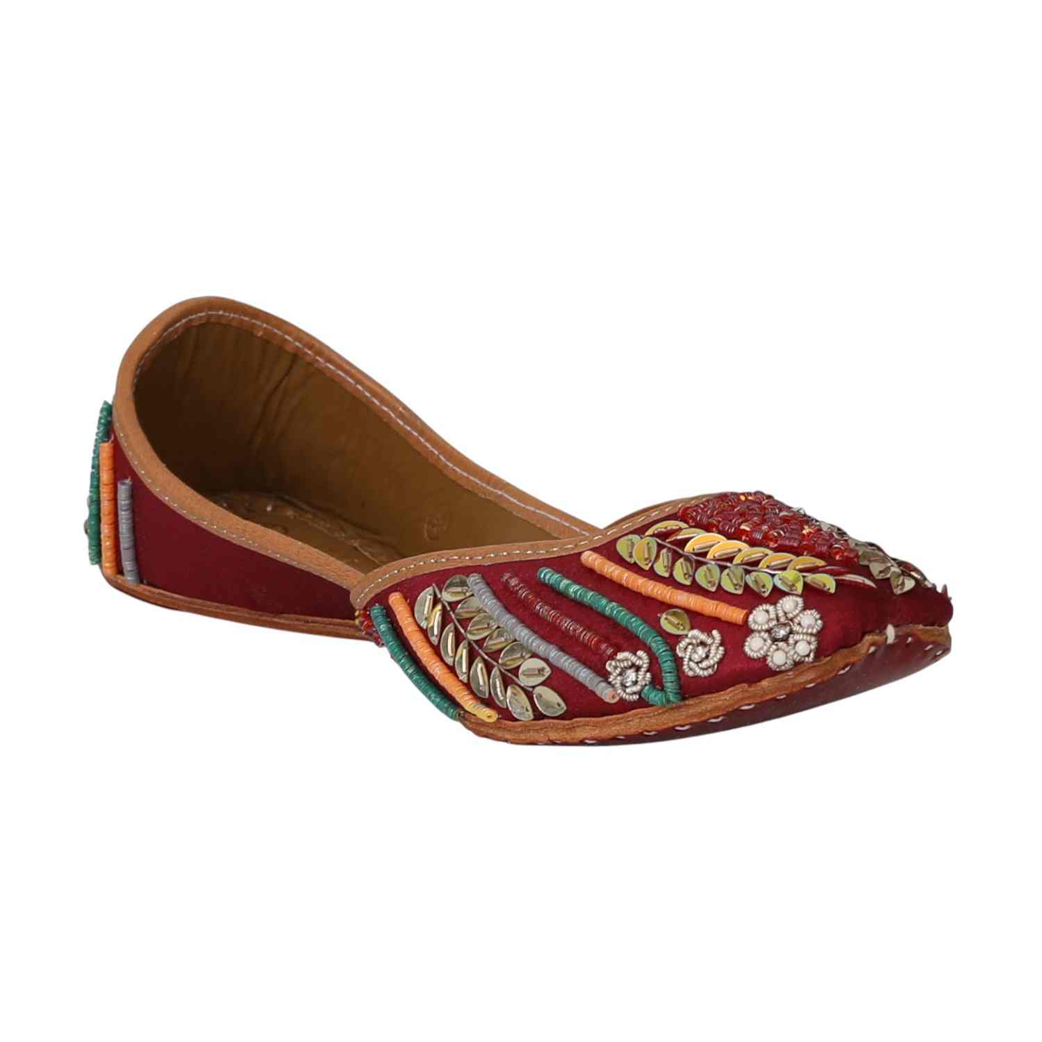 Women Maroon Fairy Tale  Zari Embroidered  Jutti