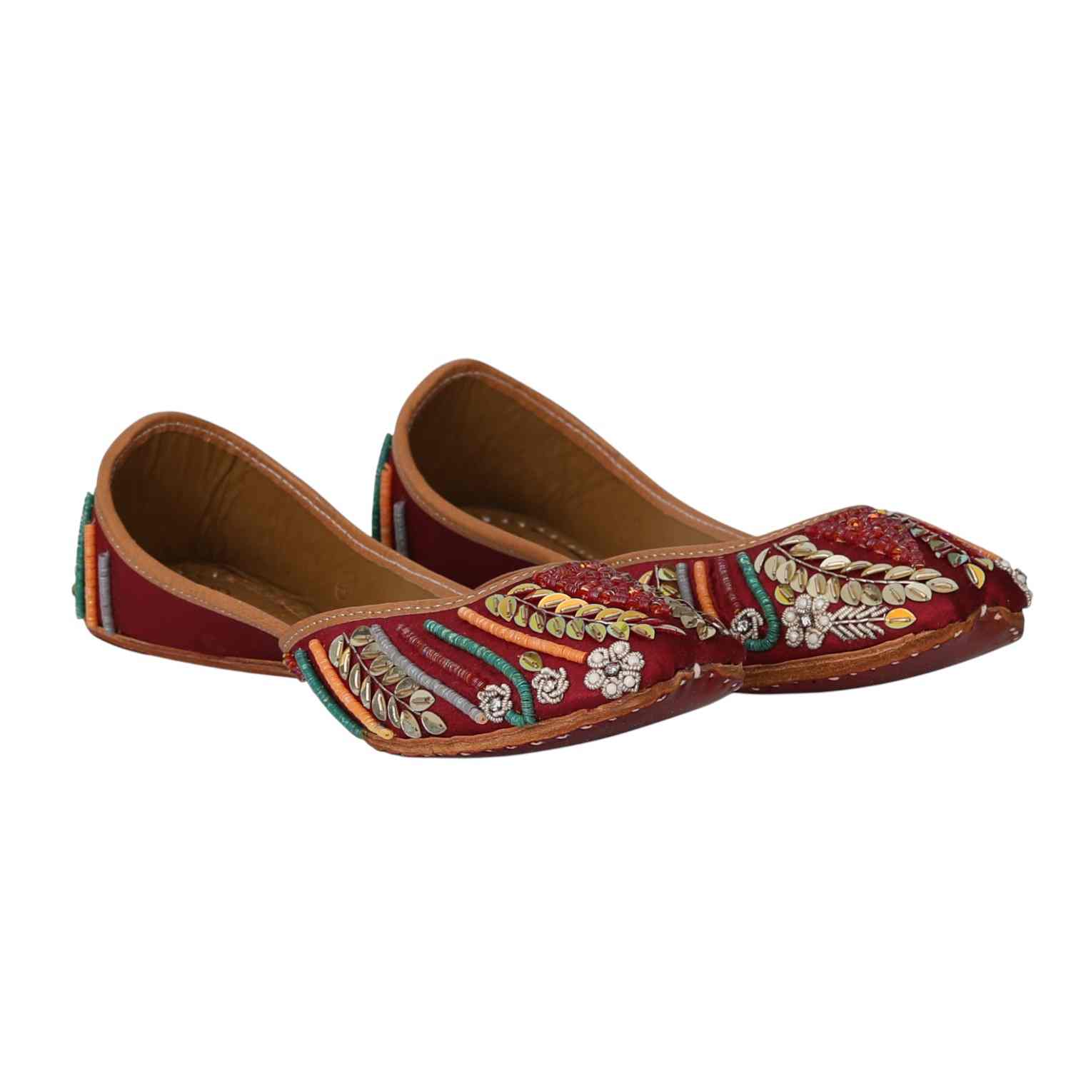 Women Maroon Fairy Tale  Zari Embroidered  Jutti