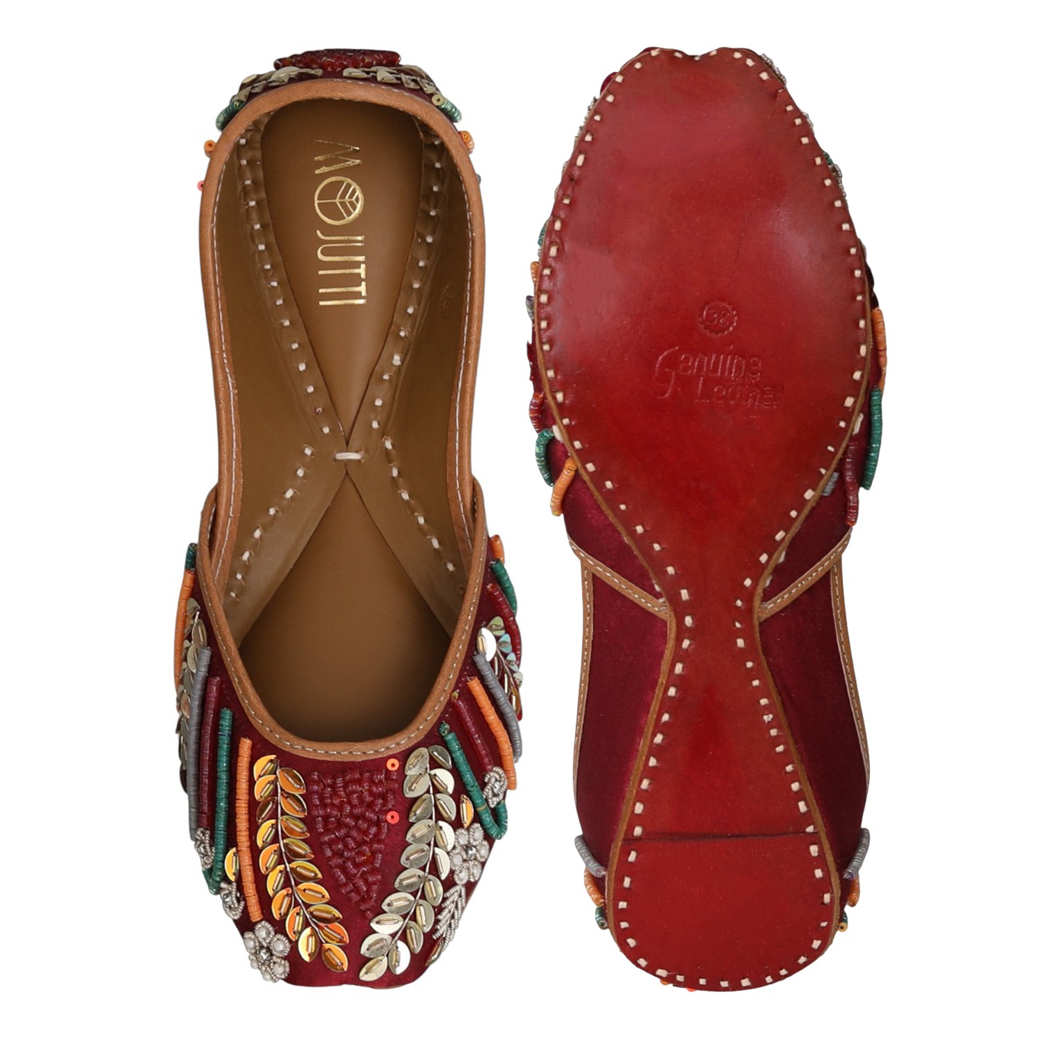 Women Maroon Fairy Tale  Zari Embroidered  Jutti
