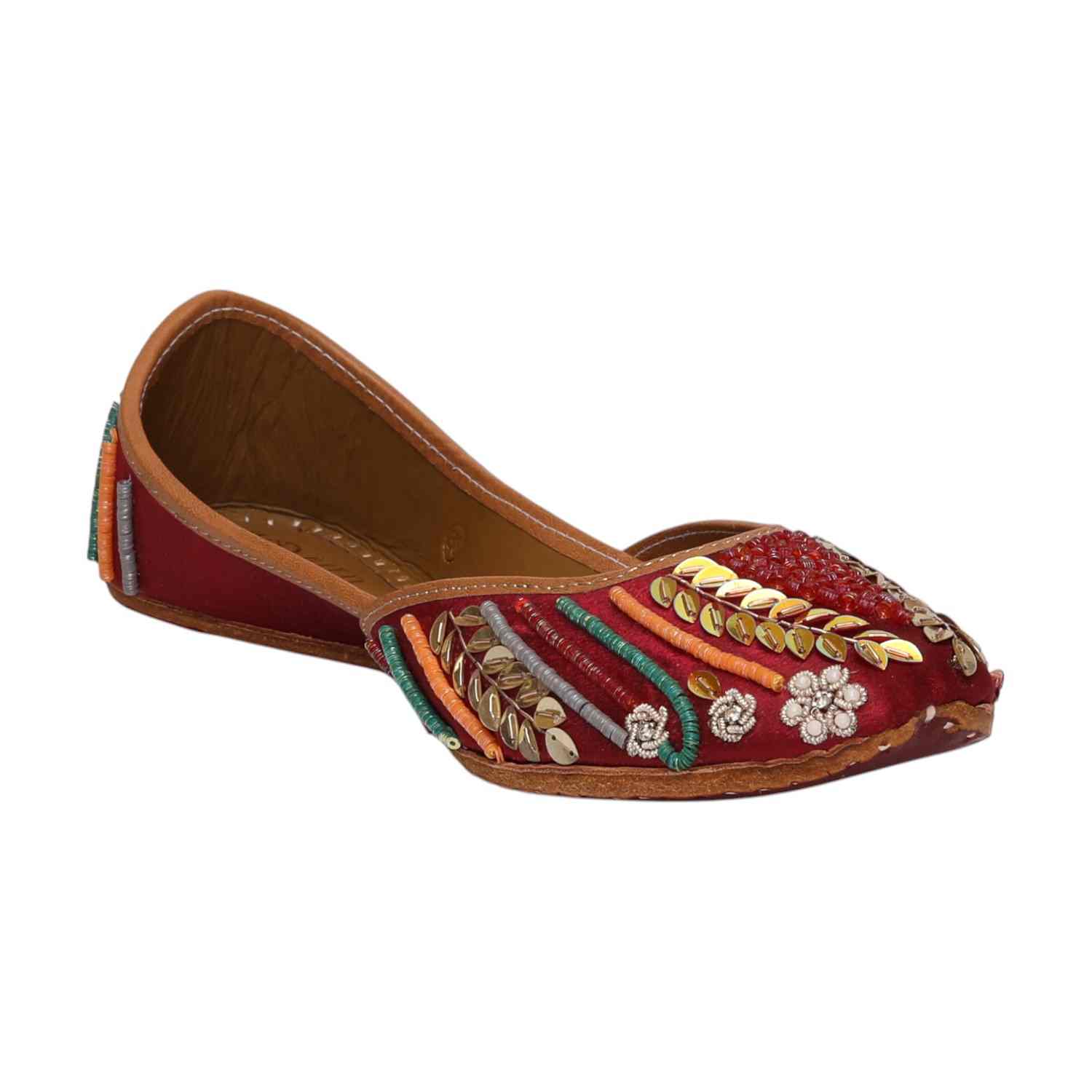 Women Maroon Fairy Tale  Zari Embroidered  Jutti
