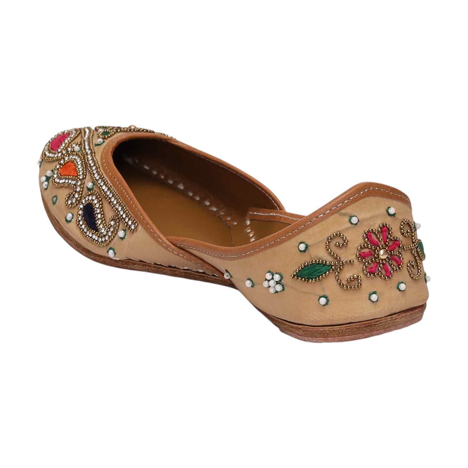 Women Beige Multicolor Embroidered Mojaries
