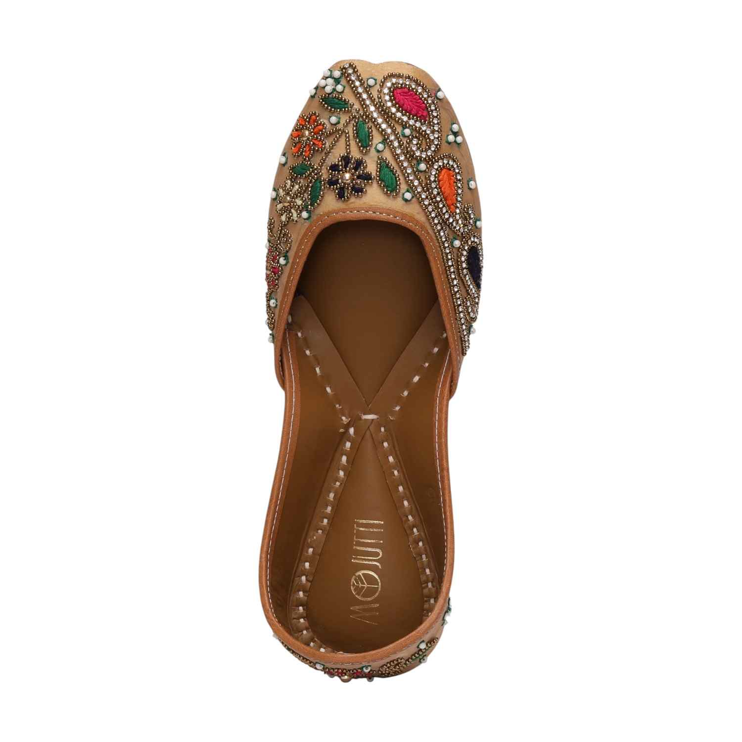 Women Beige Multicolor Embroidered Mojaries