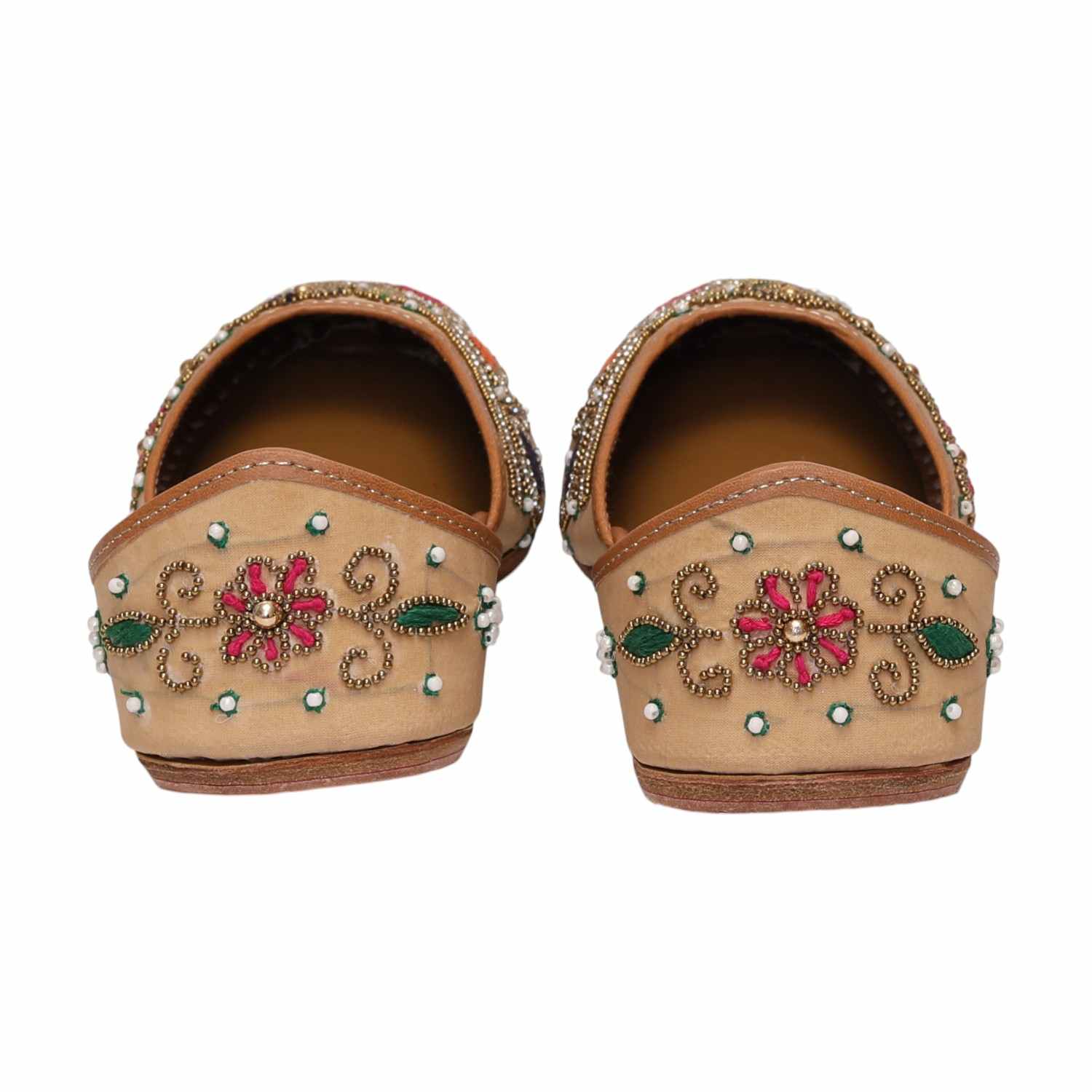 Women Beige Multicolor Embroidered Mojaries