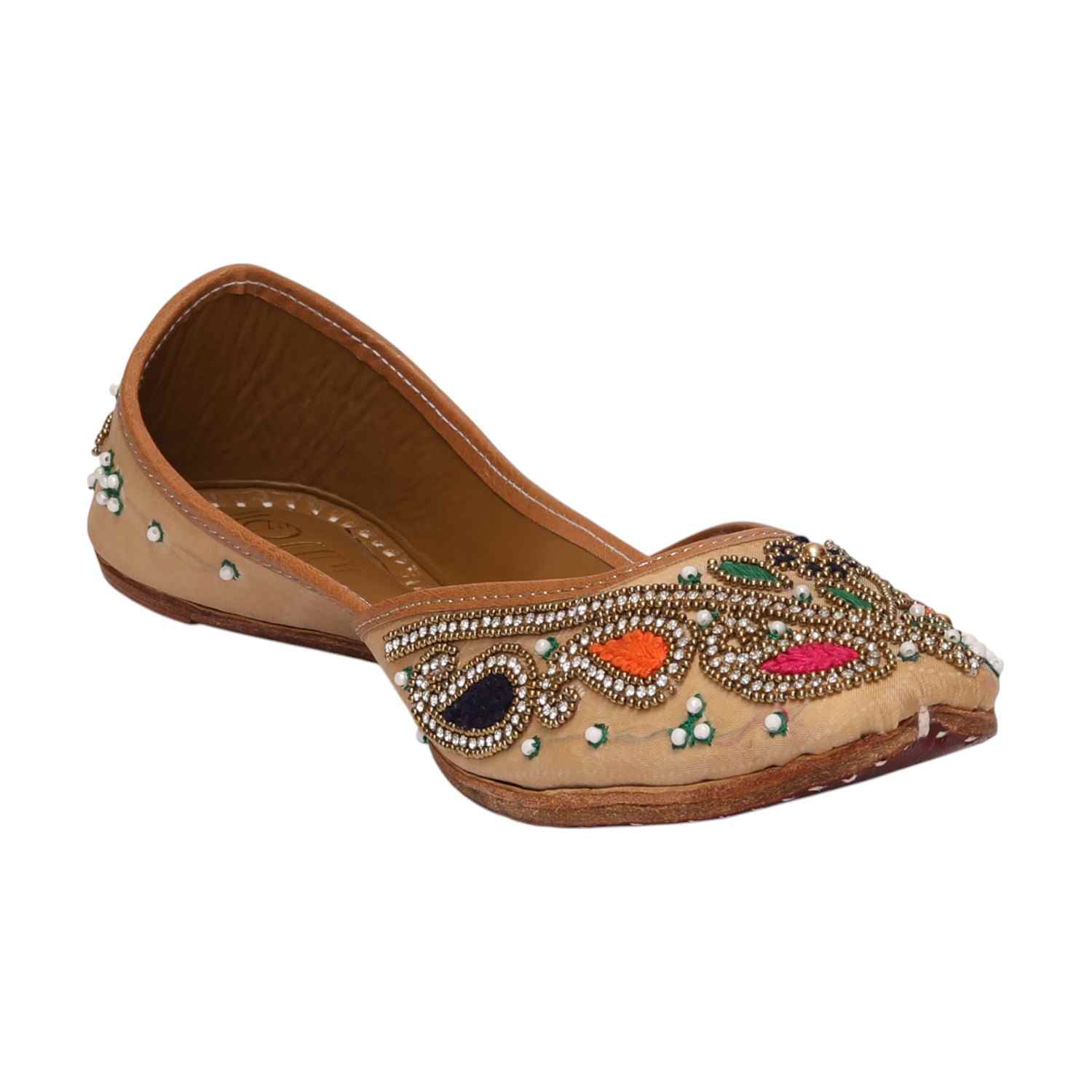 Women Beige Multicolor Embroidered Mojaries