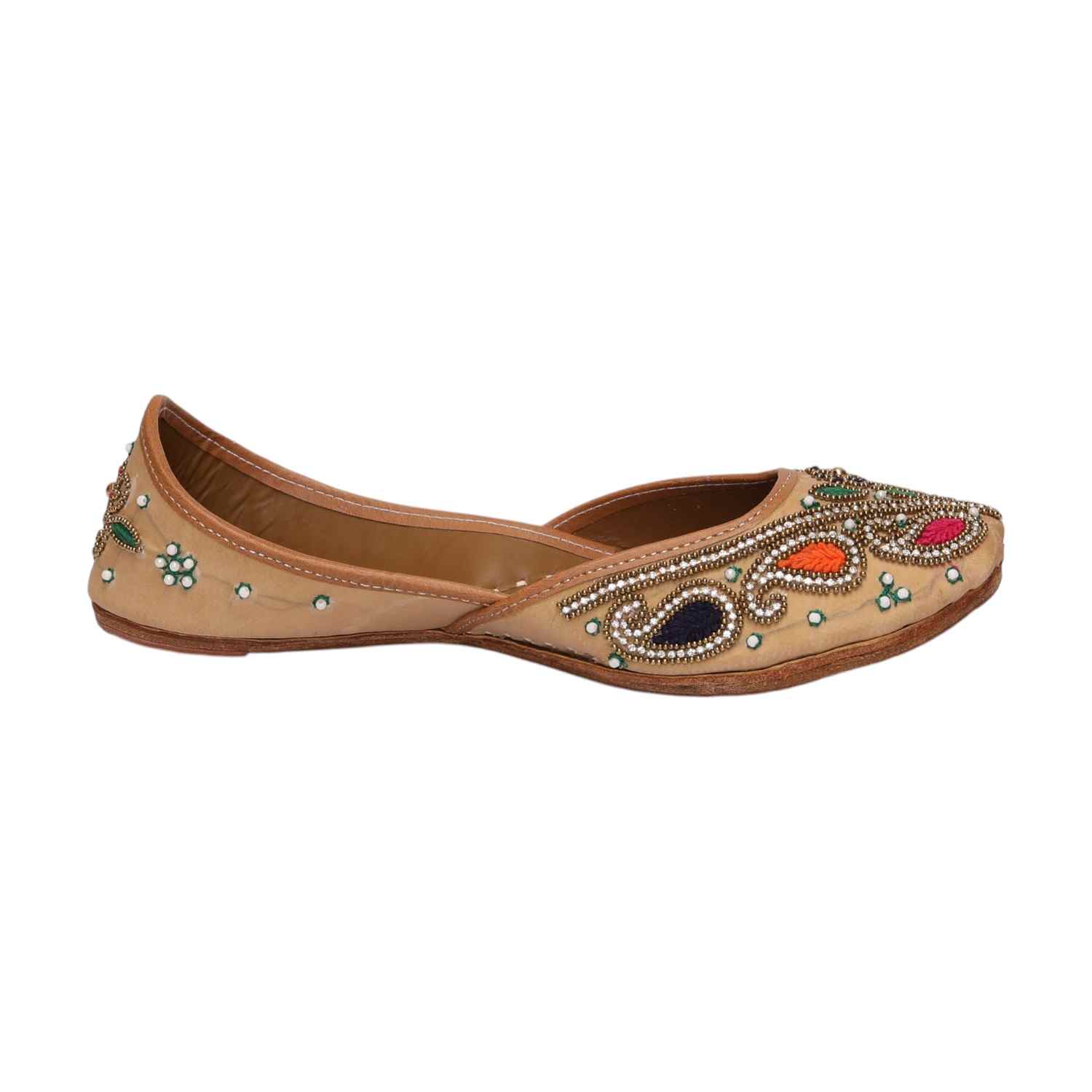 Women Beige Multicolor Embroidered Mojaries