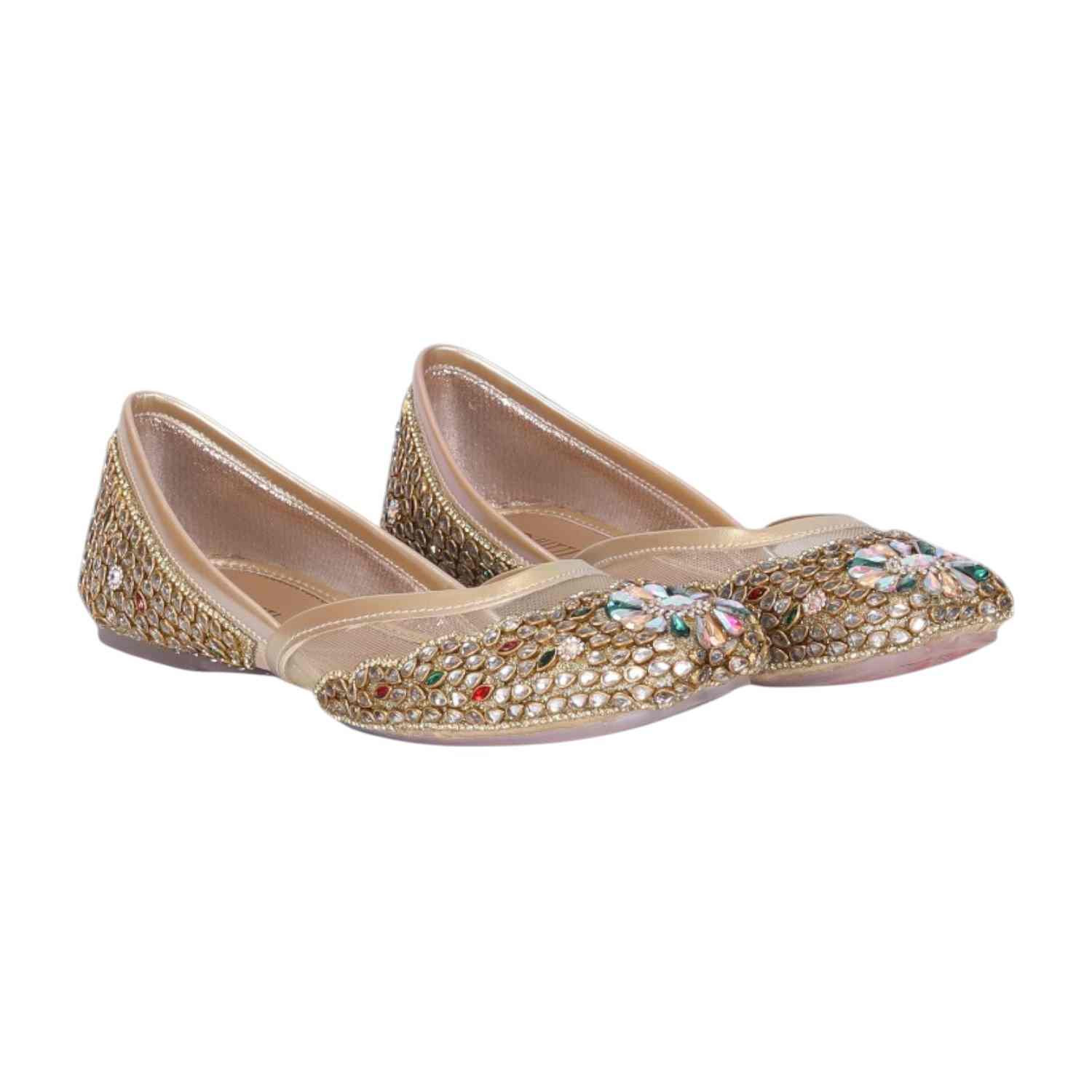 Women Stone Embellished Gold  Mojaries