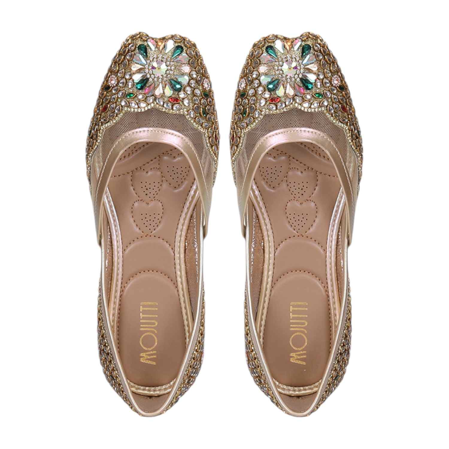 Women Stone Embellished Gold  Mojaries