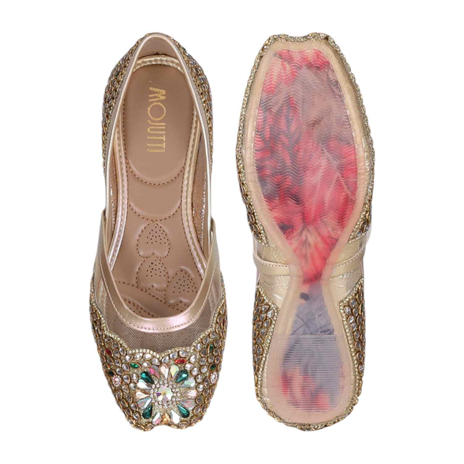 Women Stone Embellished Gold  Mojaries