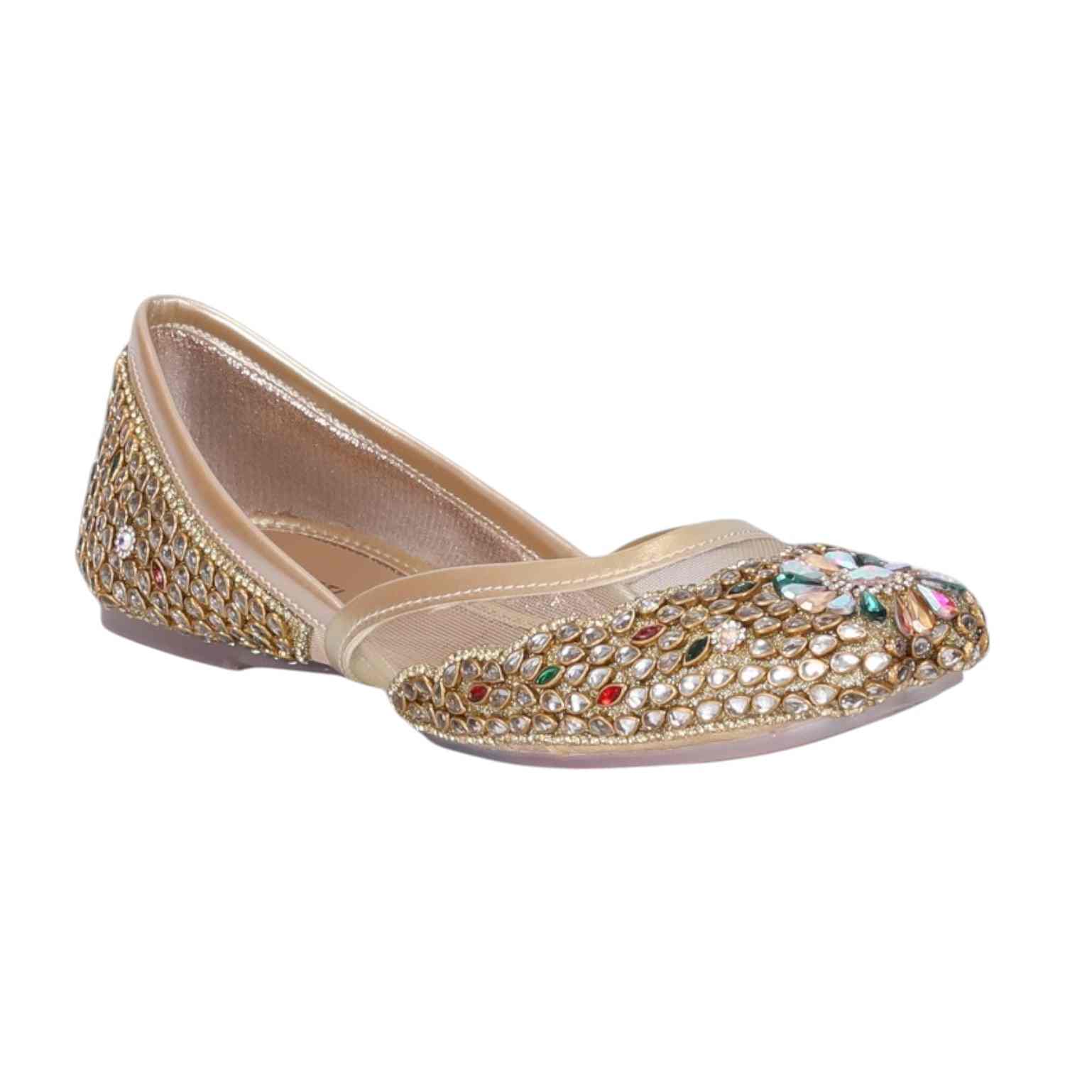 Women Stone Embellished Gold  Mojaries