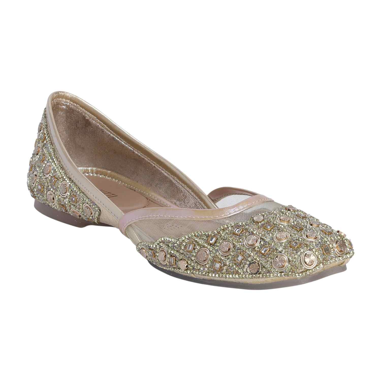 Gold Mojaris with Stone Embellishments