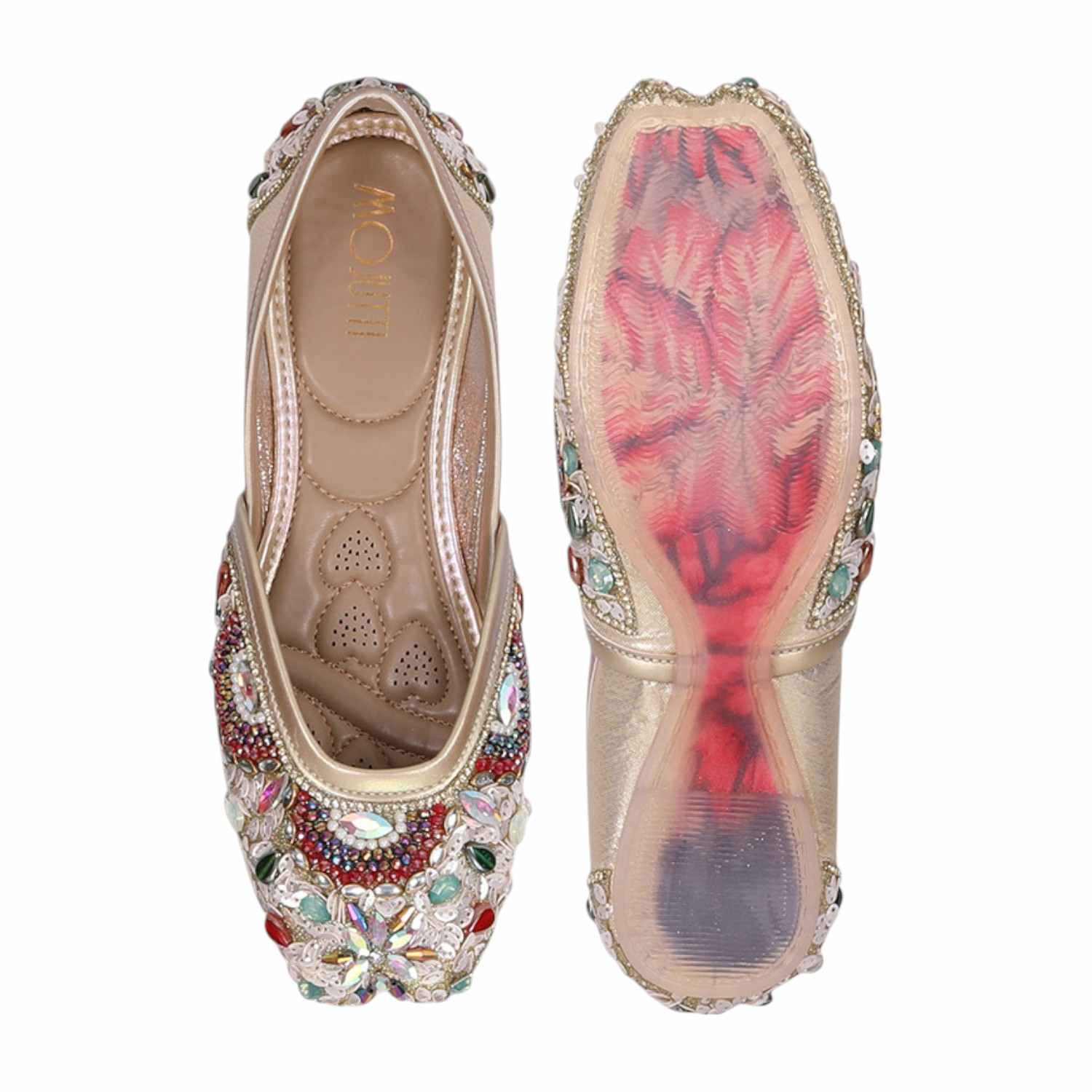Women Stone Embellished Gold  Mojaries